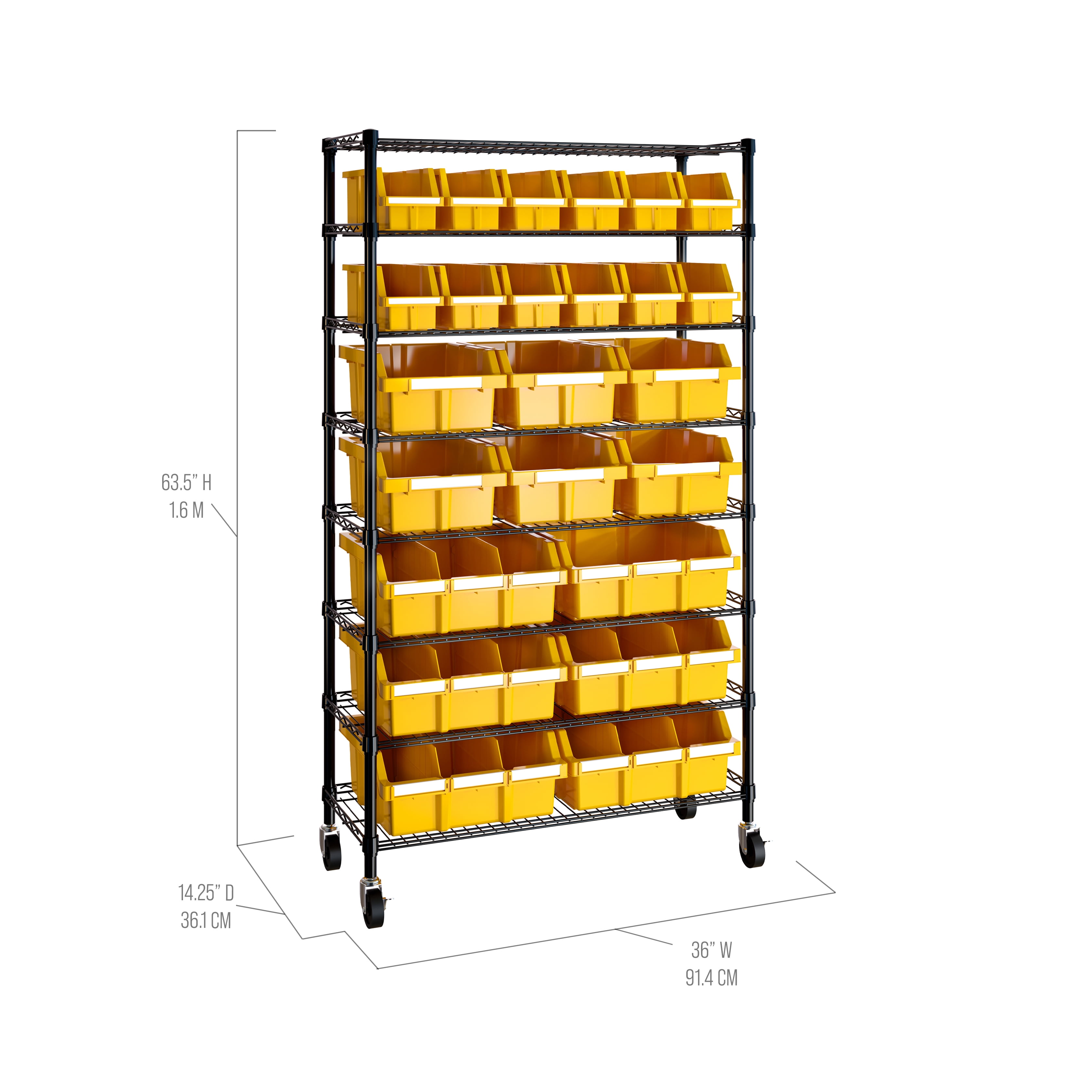 Seville Classics 8-Tier NSF 24-Bin Rack, 36" W x 14.25" D x 63.5" H, Yellow - Image 4