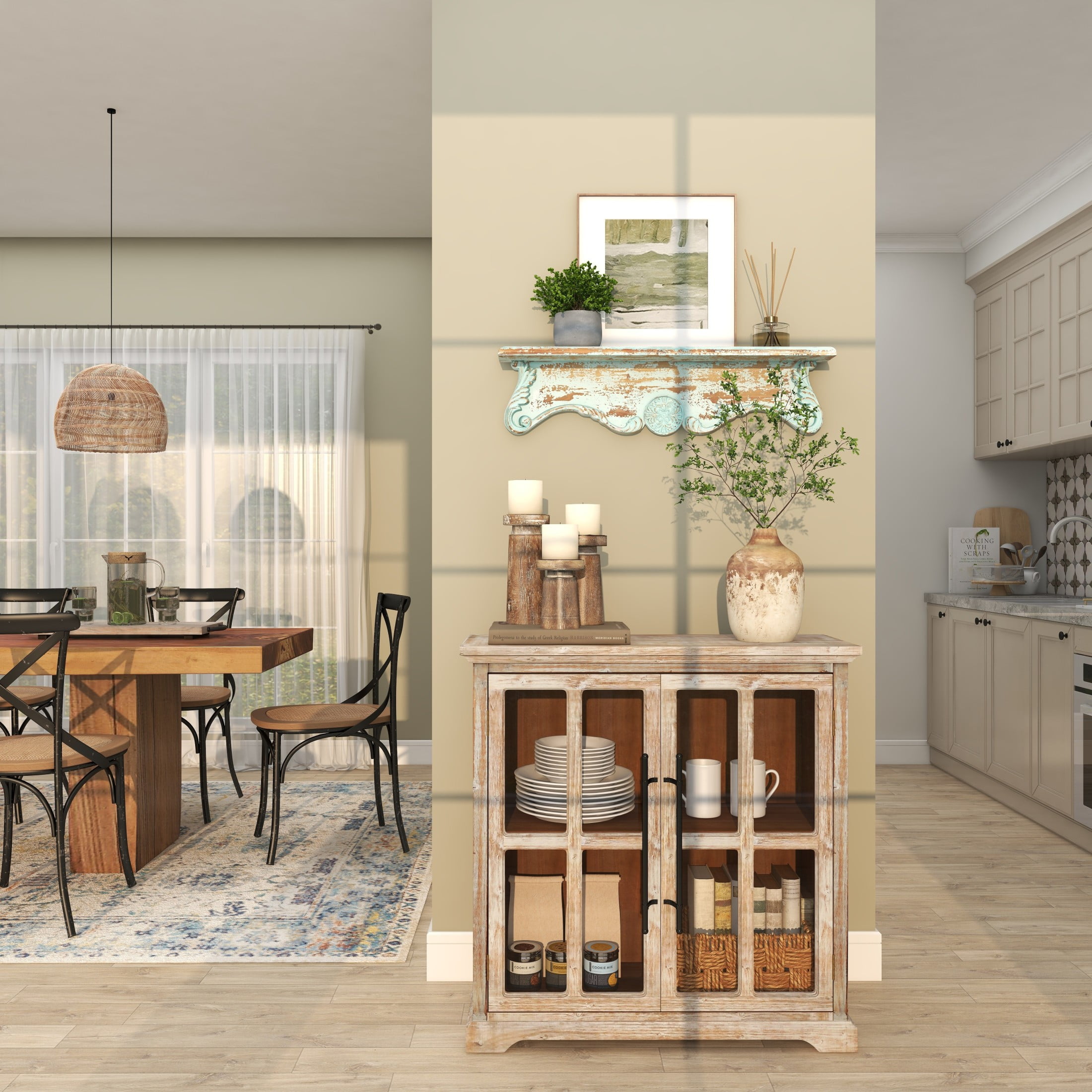 DecMode 32" x 4" 1-Tier Blue Scroll Wall Shelf - Image 6