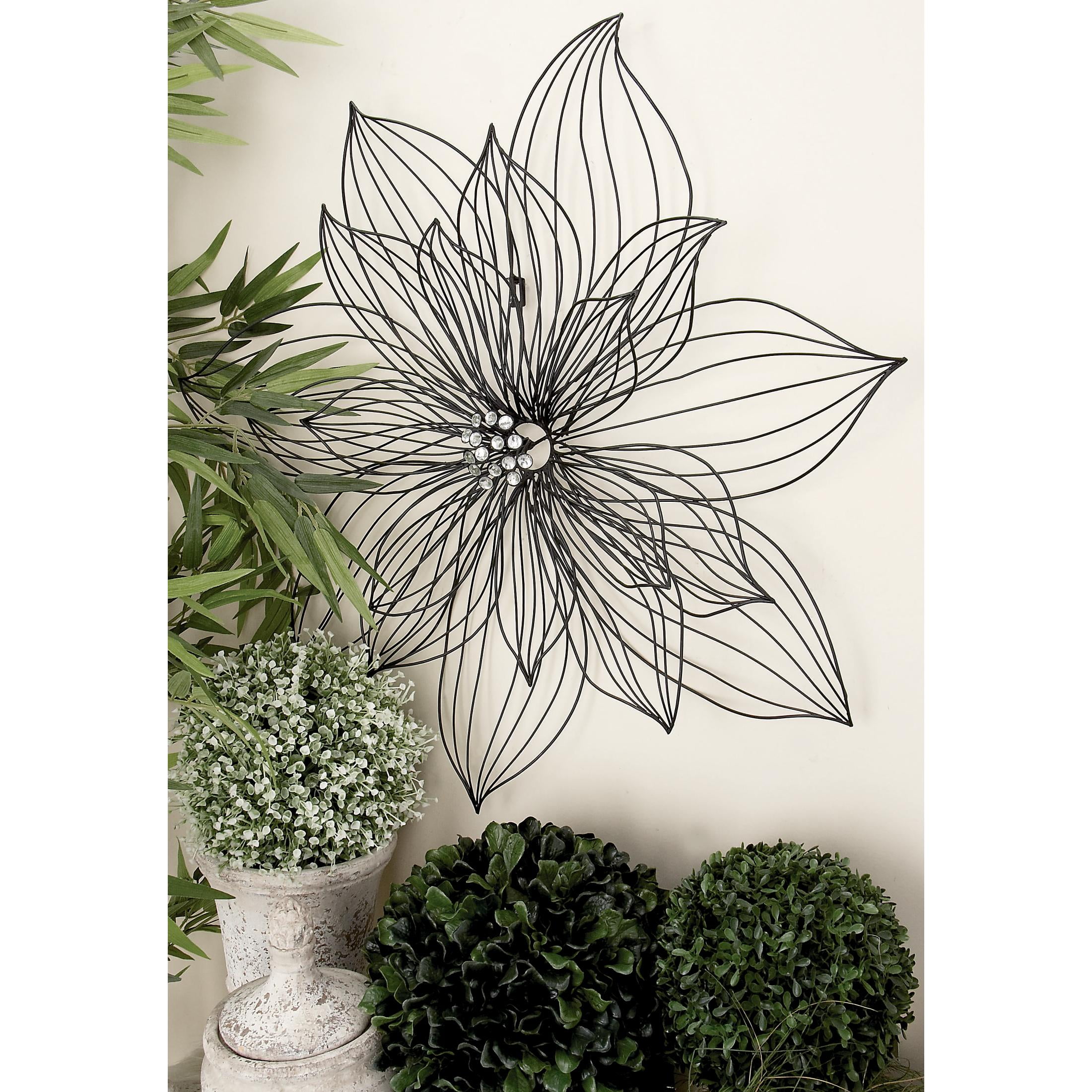 DecMode Modern Black Metal Hibiscus Flower Wall Décor with Crystal Embellshments, 26"W x 26"H - Image 13