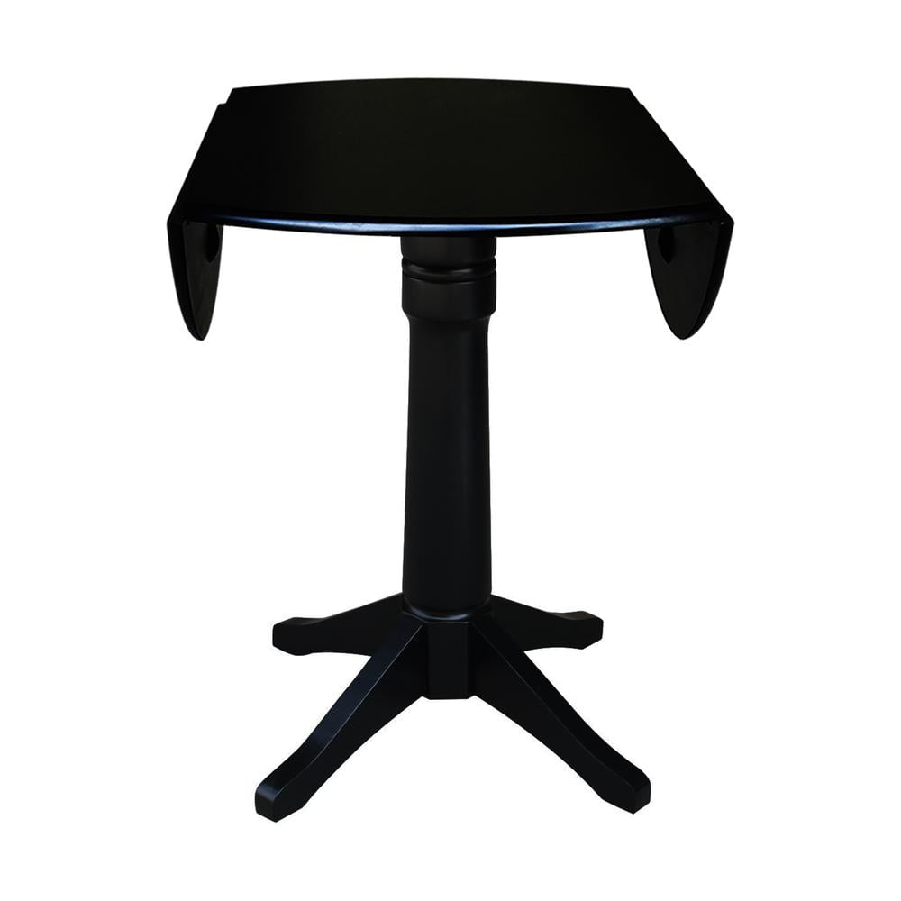 42" Round Solid Wood Black Dual Drop Leaf Pedestal Table by International Concepts - Image 21