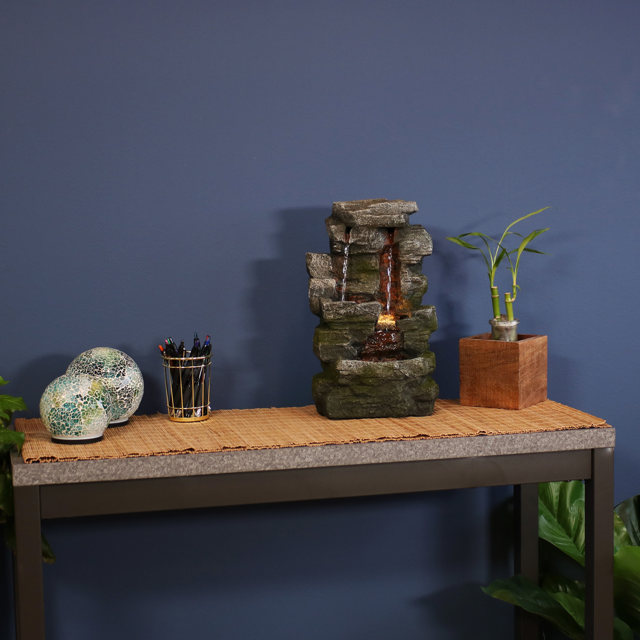 Sunnydaze Towering Cave Waterfall Indoor Tabletop Fountain with LED - 14" - Image 7