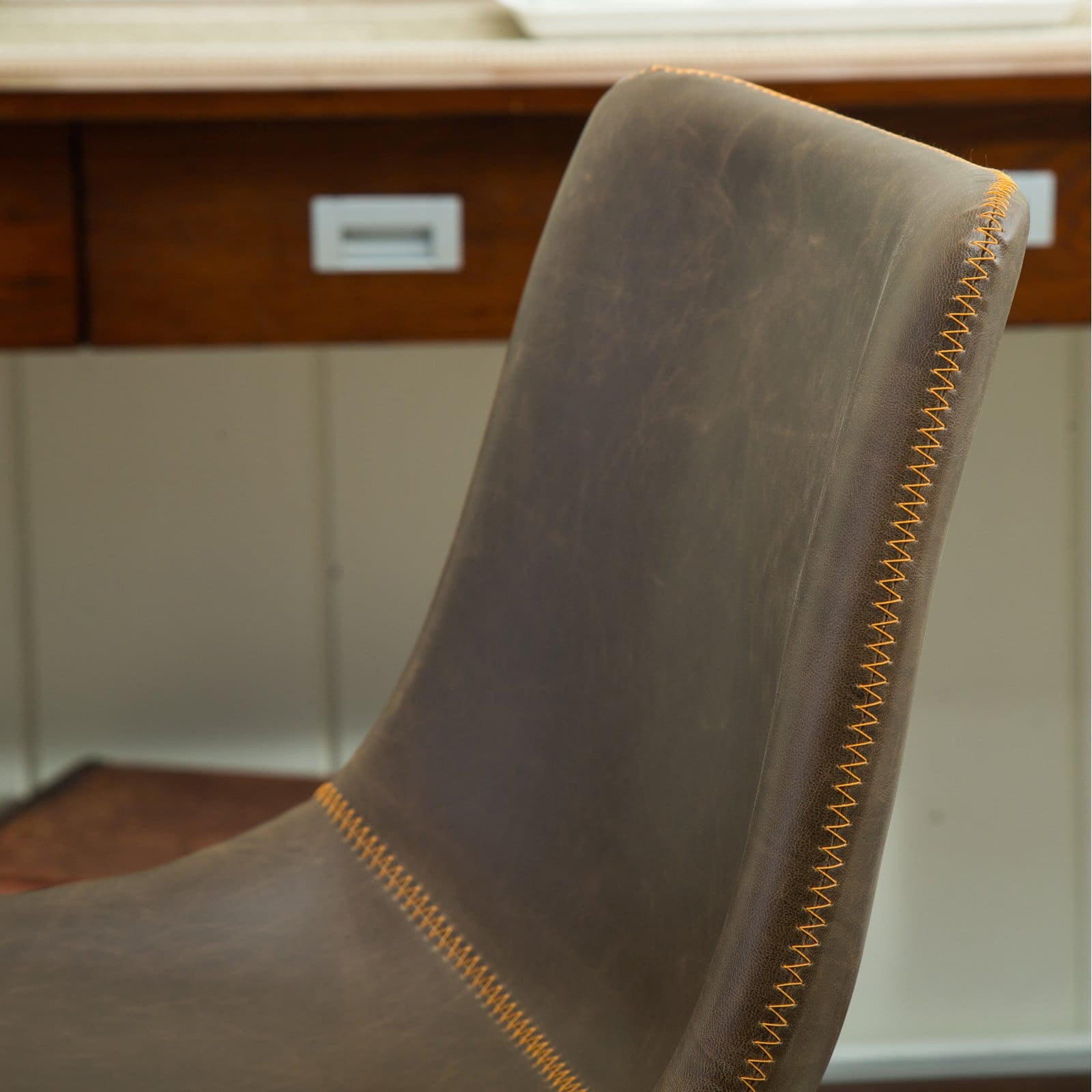 Roundhill Furniture Lotusville Vintage PU Leather Counter Height Stools, Antique Brown, Set of 2 - Image 4