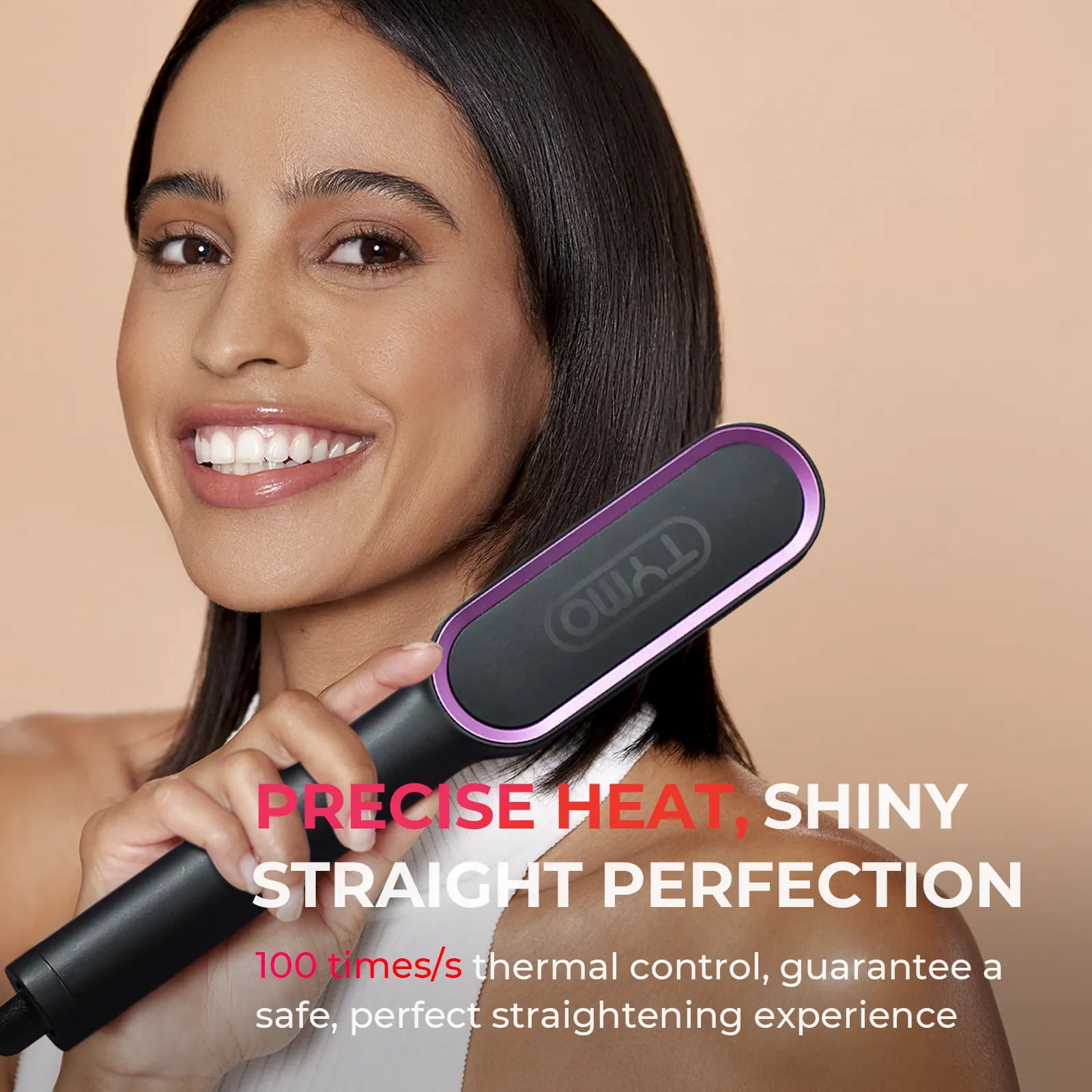 TYMO RING Hair Straightener Brush, Anti-Scald Ceramic Heated Straightening Flat Iron Comb, Frizz Control & Smooth Shine, Dual Voltage, Black, with Travel Bag - Image 6