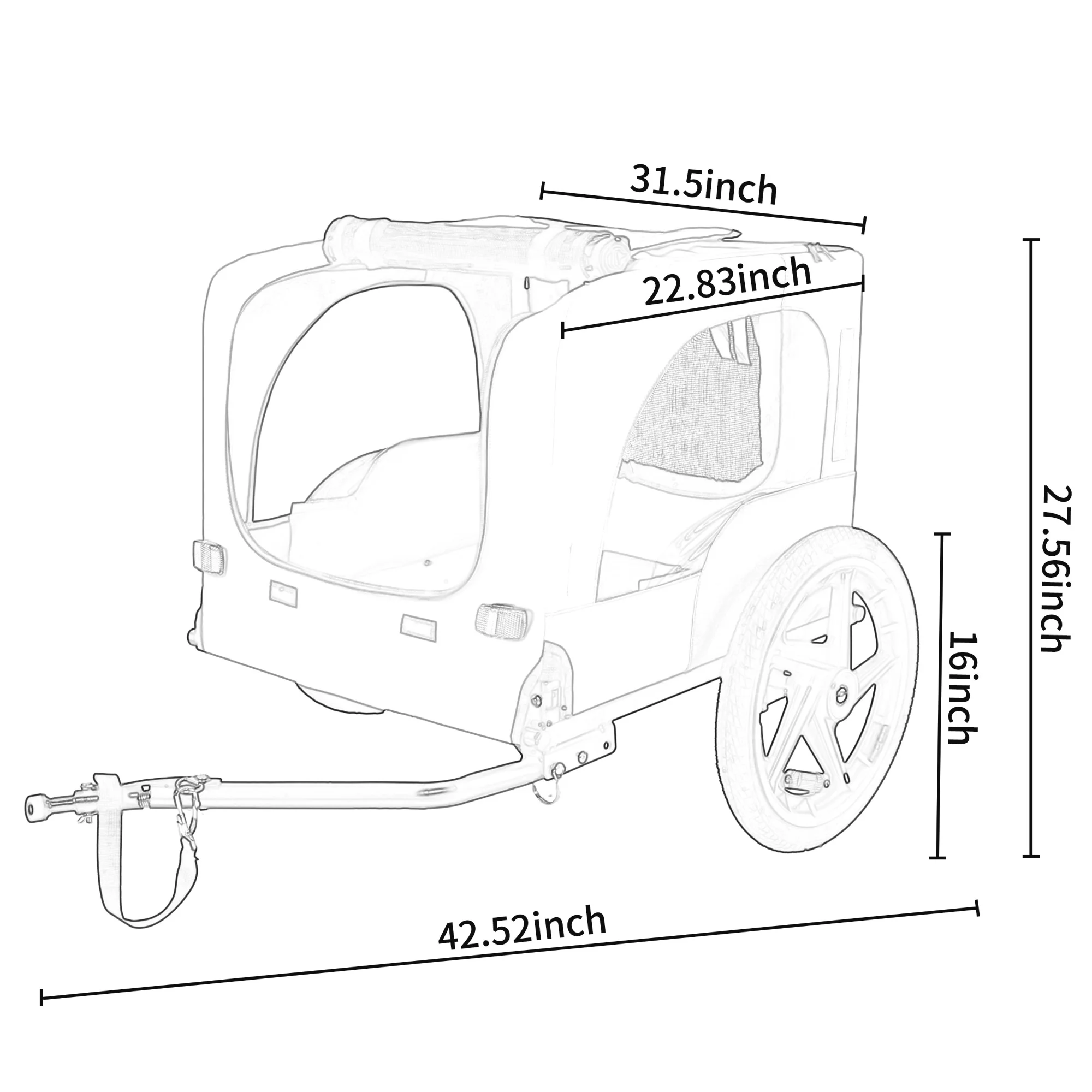 Outdoor Collapsible Pet Bike Trailer with 16-Inch All-Terrain Wheels – Foldable Dog/Cargo Carrier Cart for Bicycles - Image 5