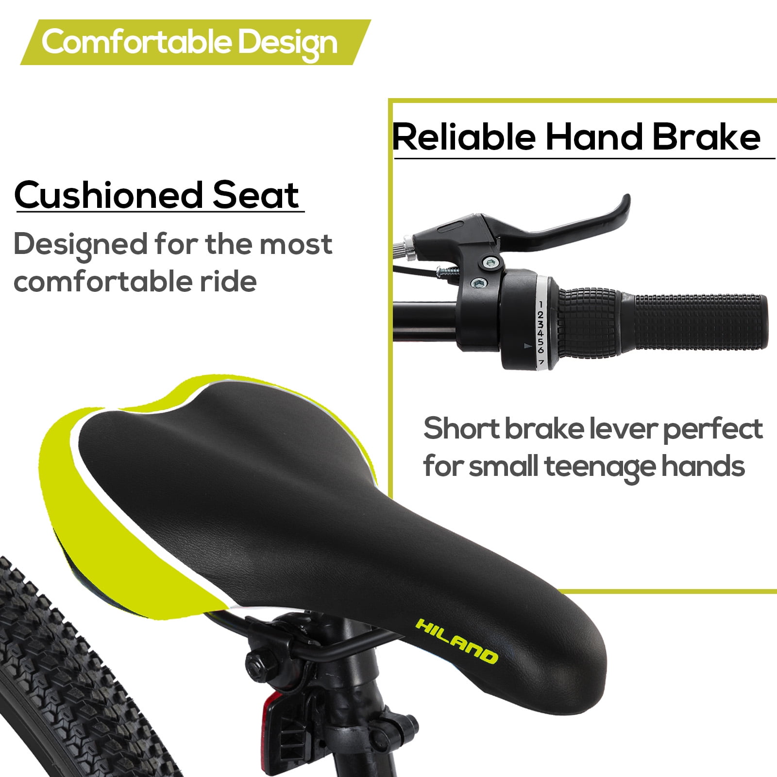 Hiland 24 inch Mountain Bike Shimano 7 Speeds for Teenager with Suspension Fork, Black - Image 6