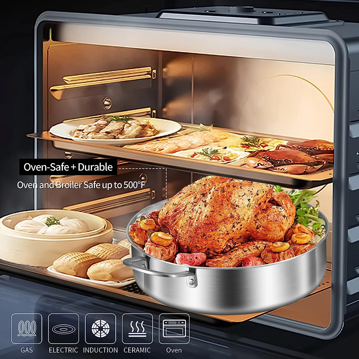 LOLYKITCH 8.5-10 inch Tri-ply Stainless Steel Frying Pans and 6QT Sauté Pan with Lid,Skillets,Cookware Set,Pot and Pan Set,Dishwasher and Oven Safe,Detachable Handle. - Image 2