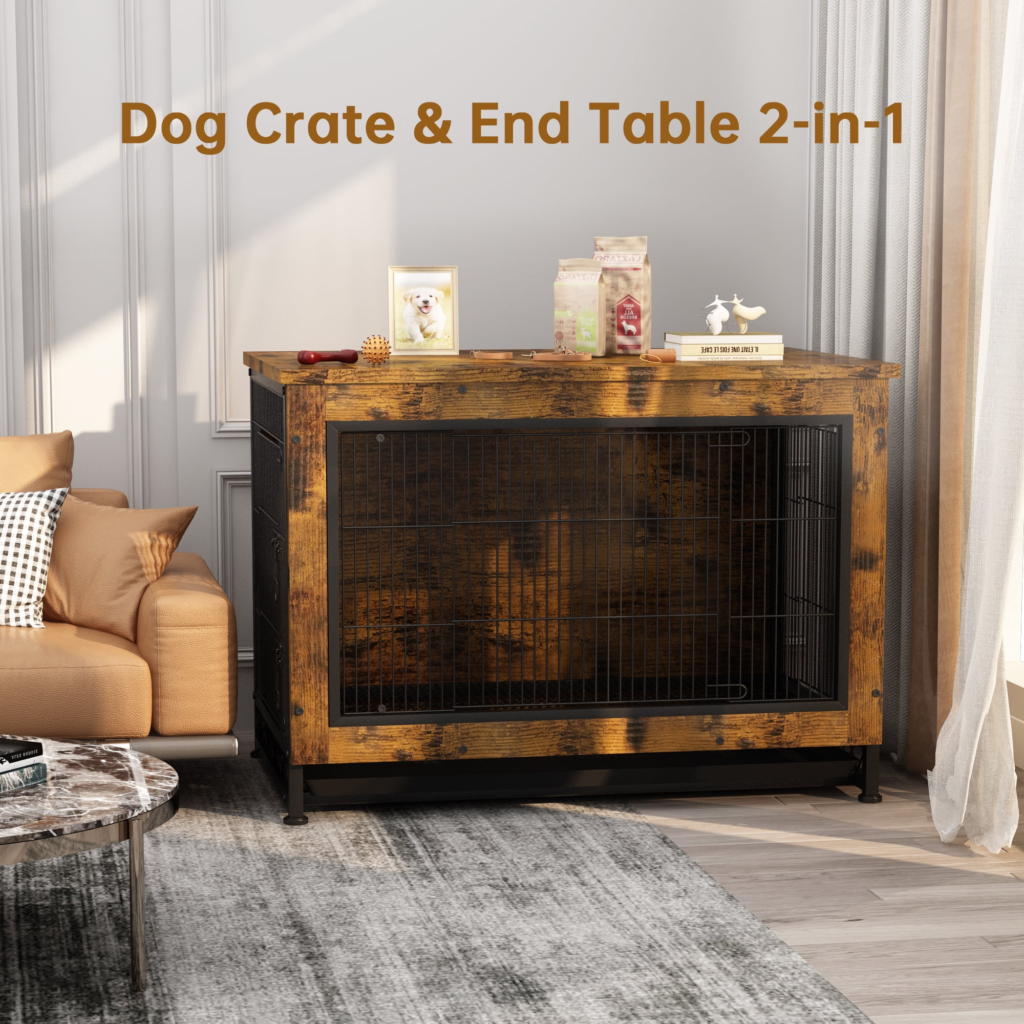 AWQM Wooden Dog Crate with Pull Out Tray,Pet Furniture for Small/Medium/Large Dogs - Image 7