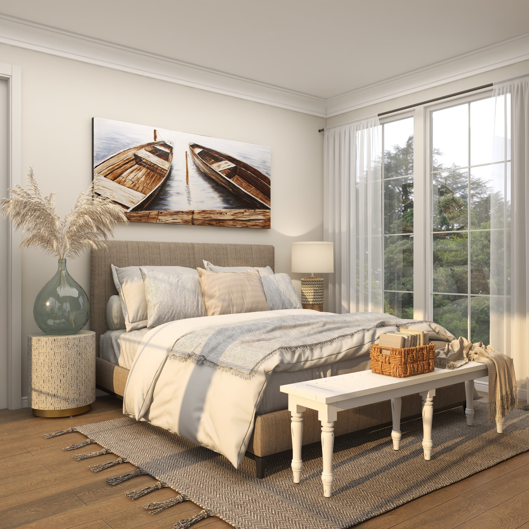 DecMode Wood Extra Long Distressed Slatted Bench with Turned Legs, White - Image 8