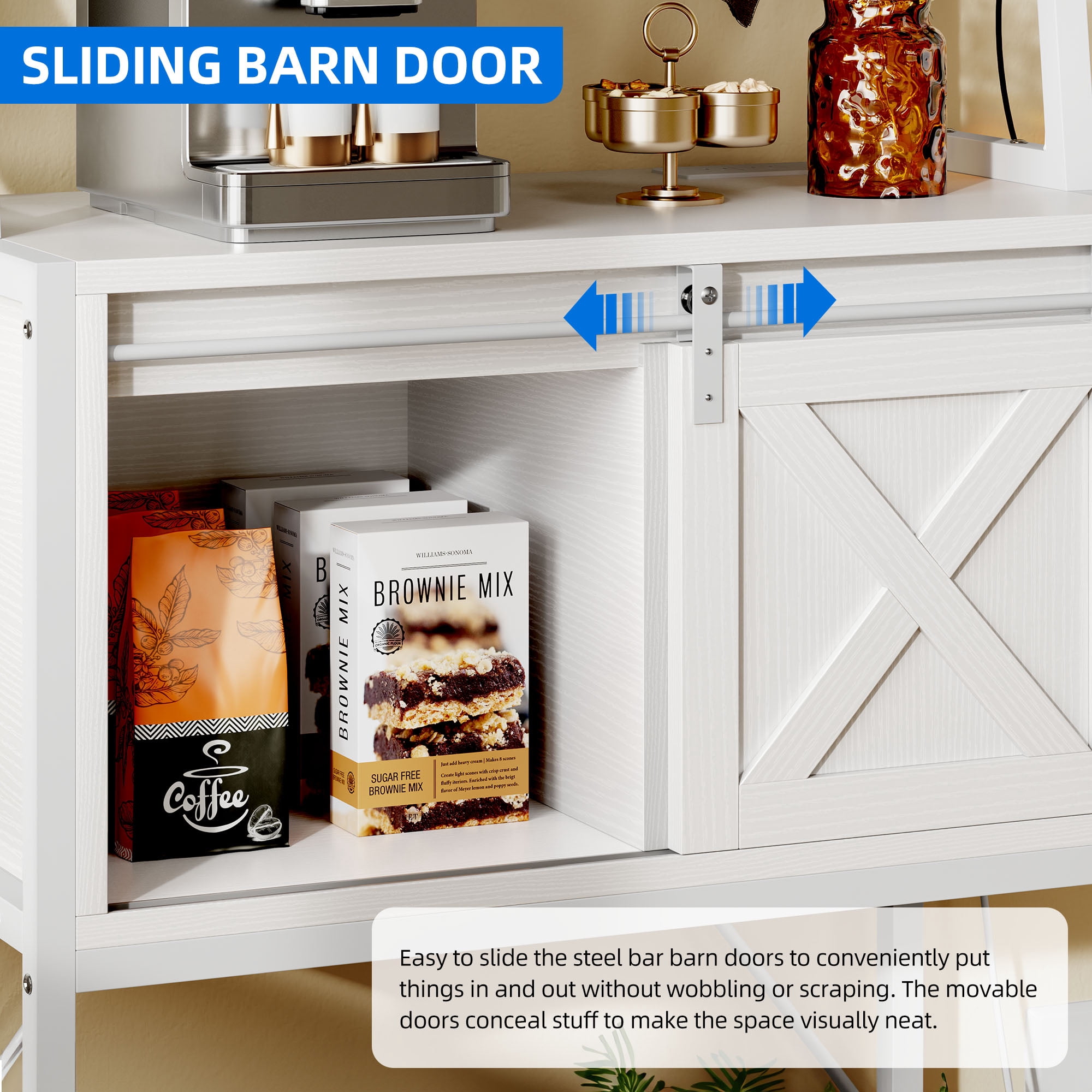 Dextrus Kitchen Baker's Rack with Power Outlet & LED Light, Microwave Stand with Door, White - Image 9