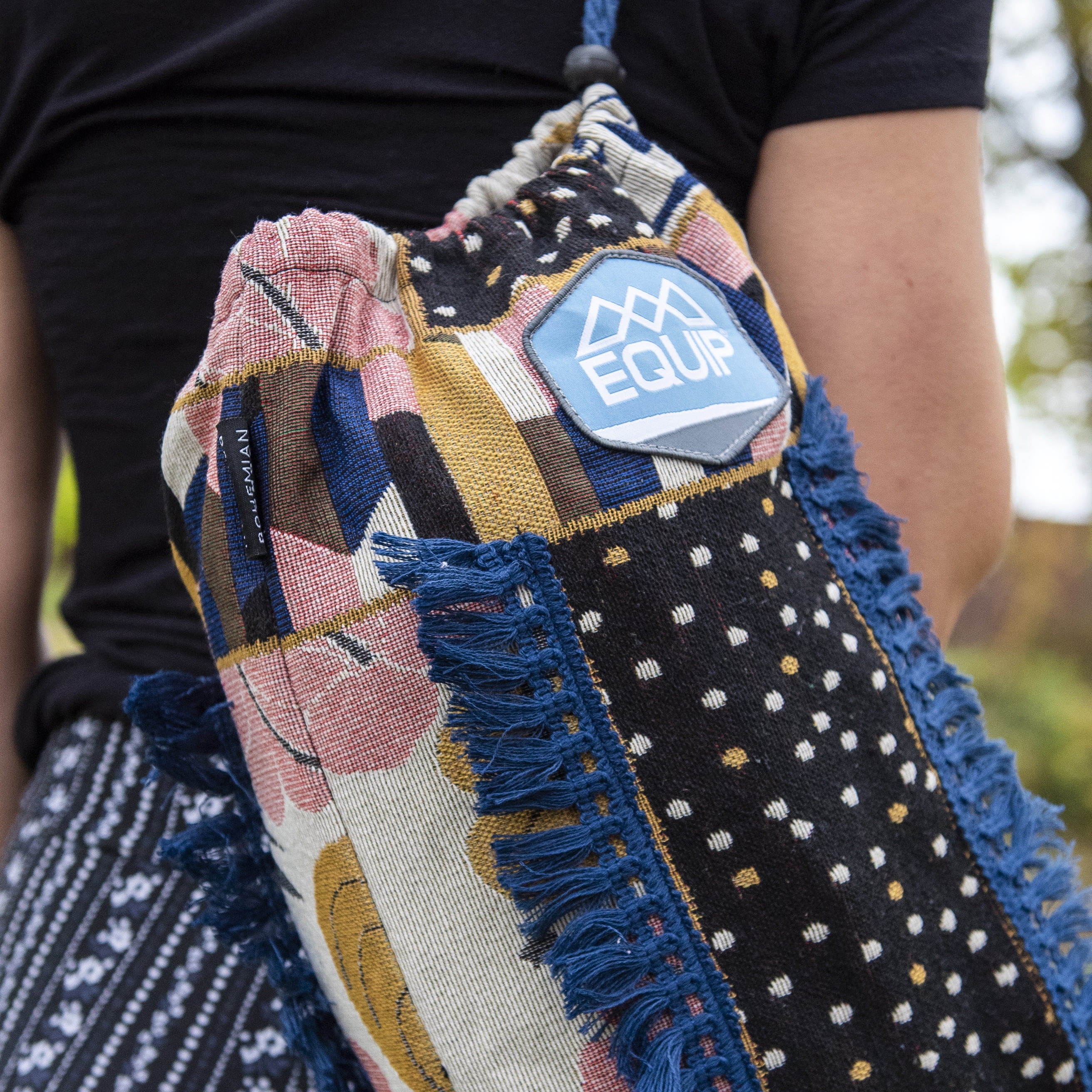 Equip Jacquard Bohemian Macrame Hammock, Blue Patchwork Print, Size 126 in. L x 59 in. W - Image 2