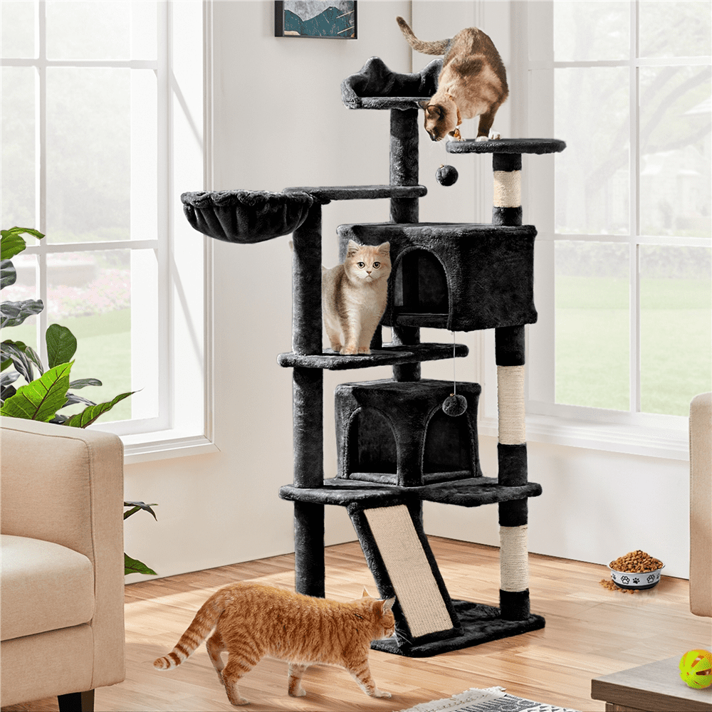 Renwick 57" Double Condos Cat Tree with Scratching Post Tower, Black - Image 3