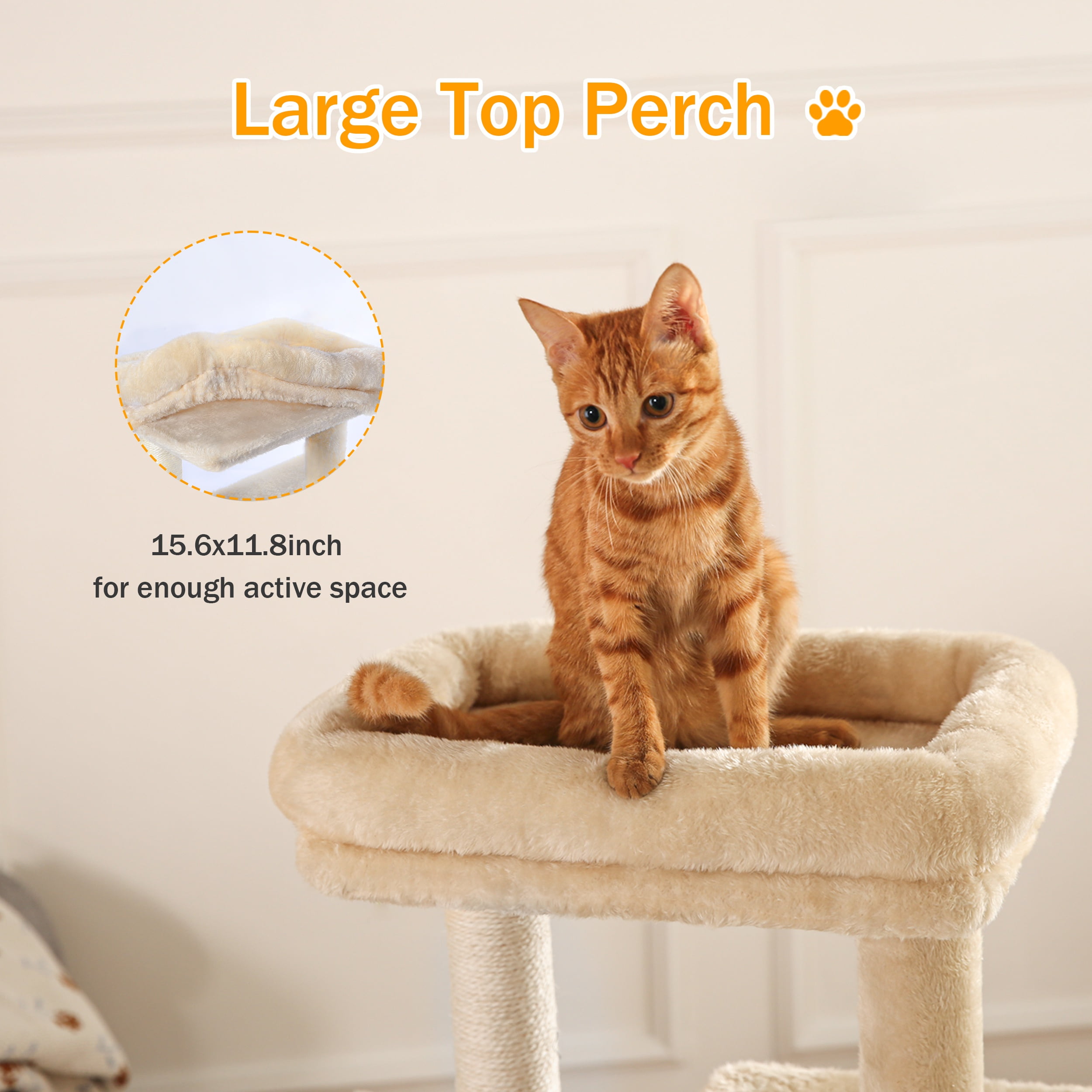 Vibrant Life 40inch Multi-Level Cat Tree Tower with Scratching Post and Cozy Condo, Cream - Image 4