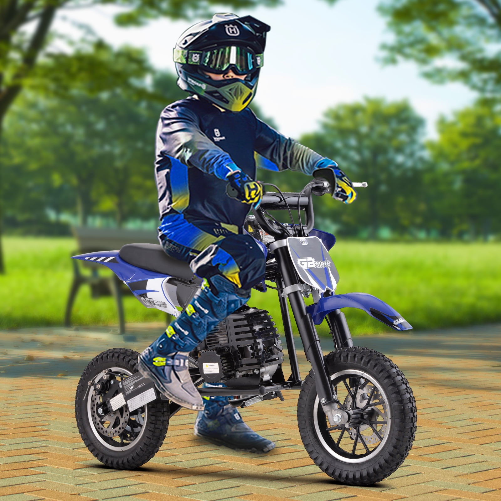 Kids Mini 50CC Gas Dirt Bike, DB1 Model 2 Stroke Ride on Bike with Off-Road Tire, Shocks, Pull Start, Oil Mixed Required, Support Up to 165lbs - Blue - Image 6