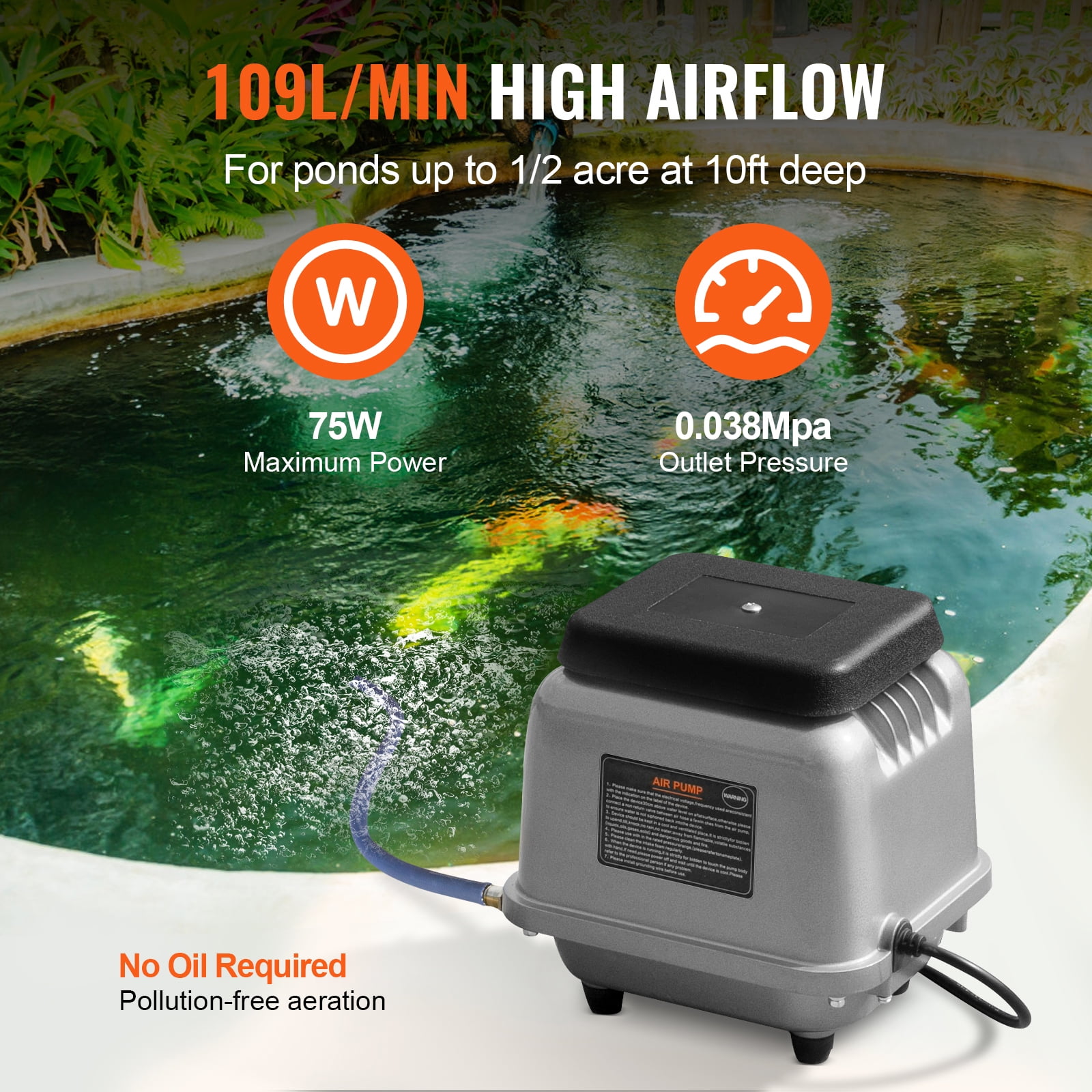 KFFKFF Linear Air Pump, 109L/Min Air Flow Aerobic Septic Pump, Suitable for 1/2 Acre 10ft Deep Water Bodies, Aquariums, Seafood Eateries, Fish Cultivation, Waste Management - Image 8