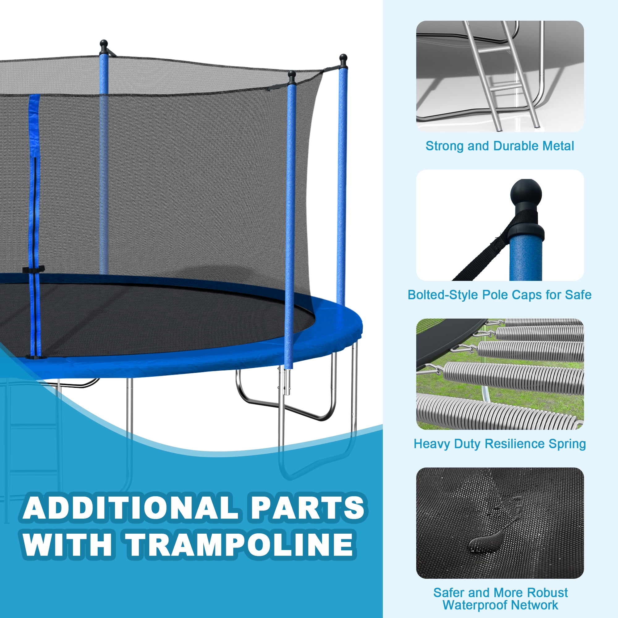 Aukfa 14FT Trampoline with Enclosure Net for Kids Adults, Outdoor Trampoline with Basketball Hoop for Backyard, Blue - Image 7
