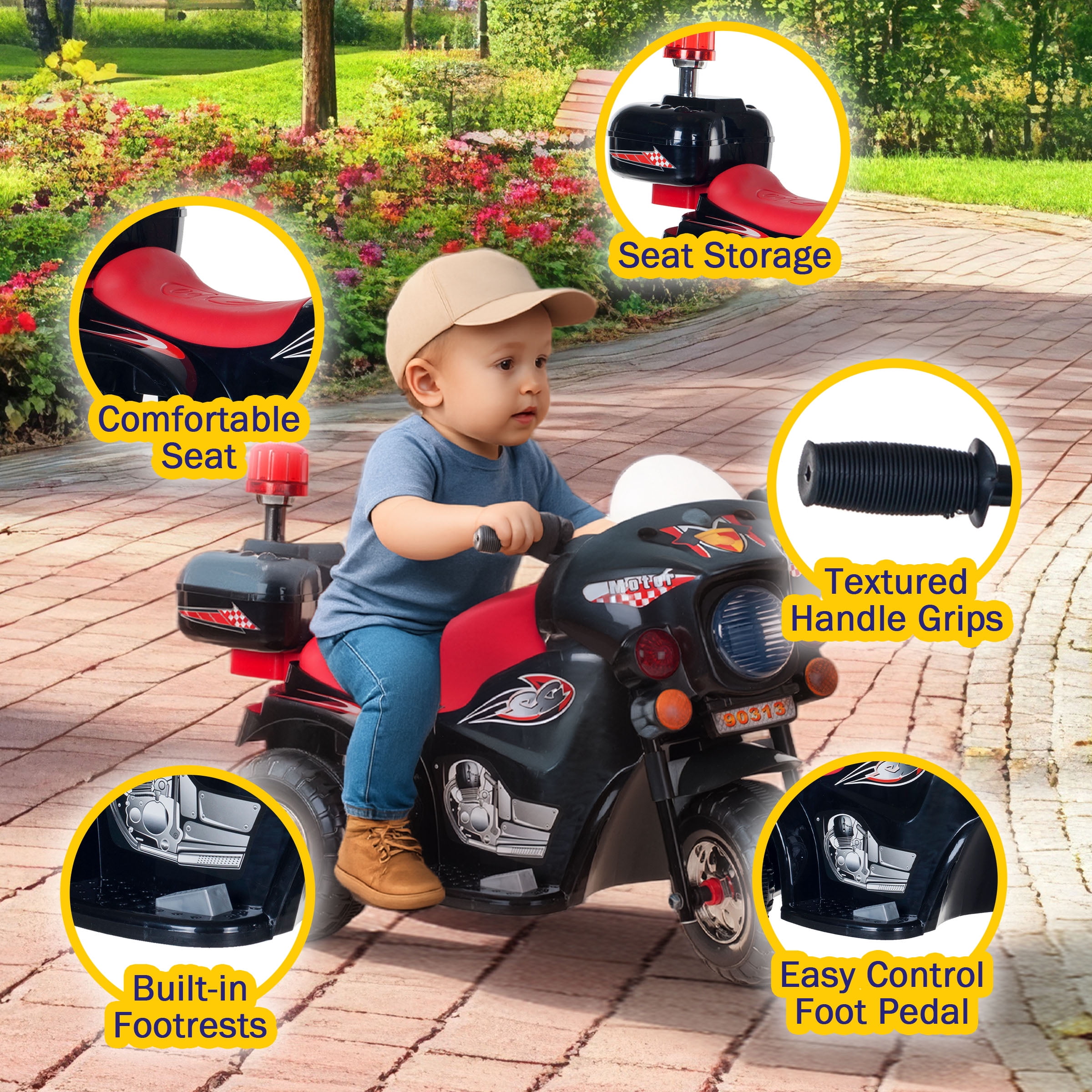 3 Wheel Motorcycle Battery Powered Ride On Toy for Kids by Hey! Play! - Image 3