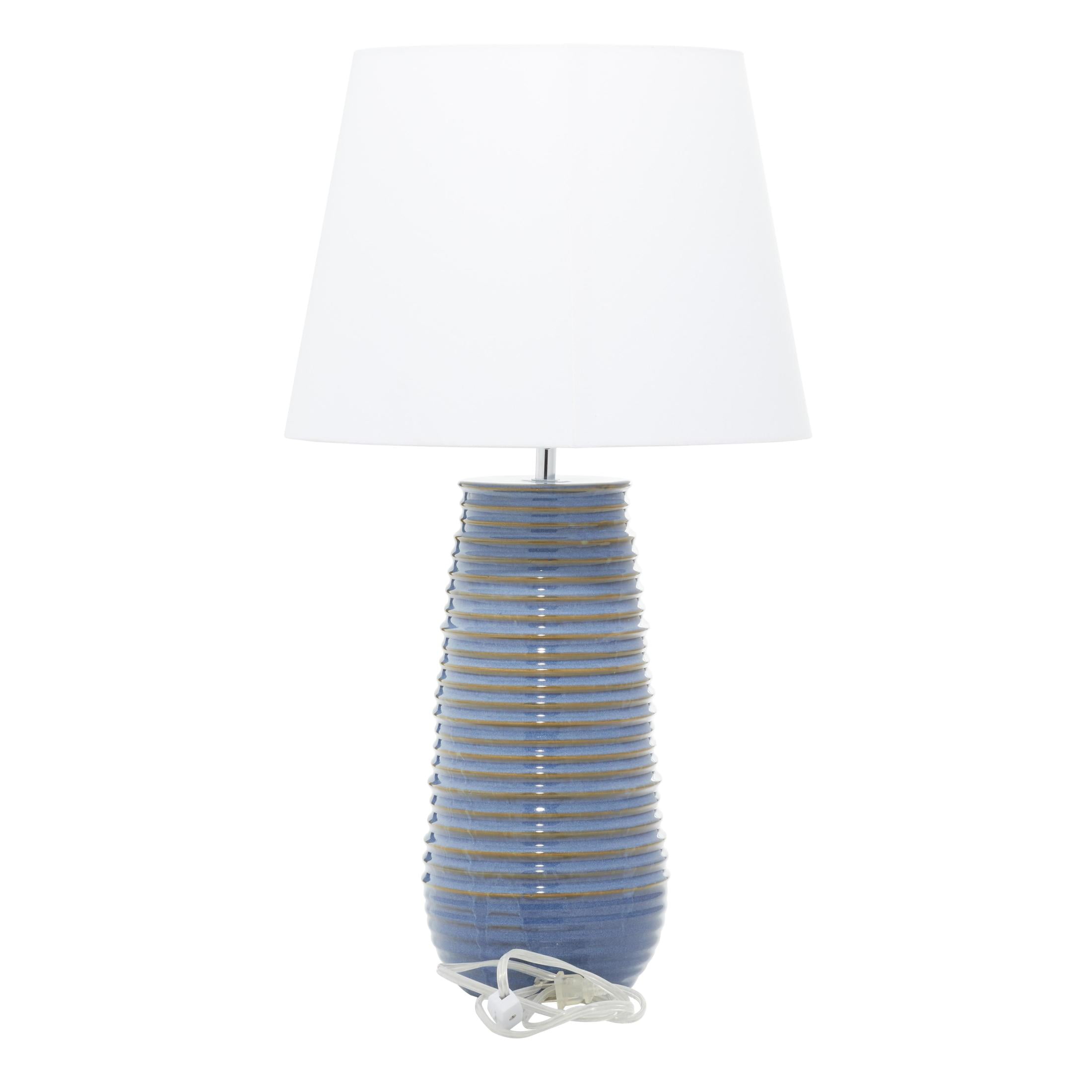 DecMode 28" Ribbed Blue Table Lamp with White Fabric Shade - Image 2