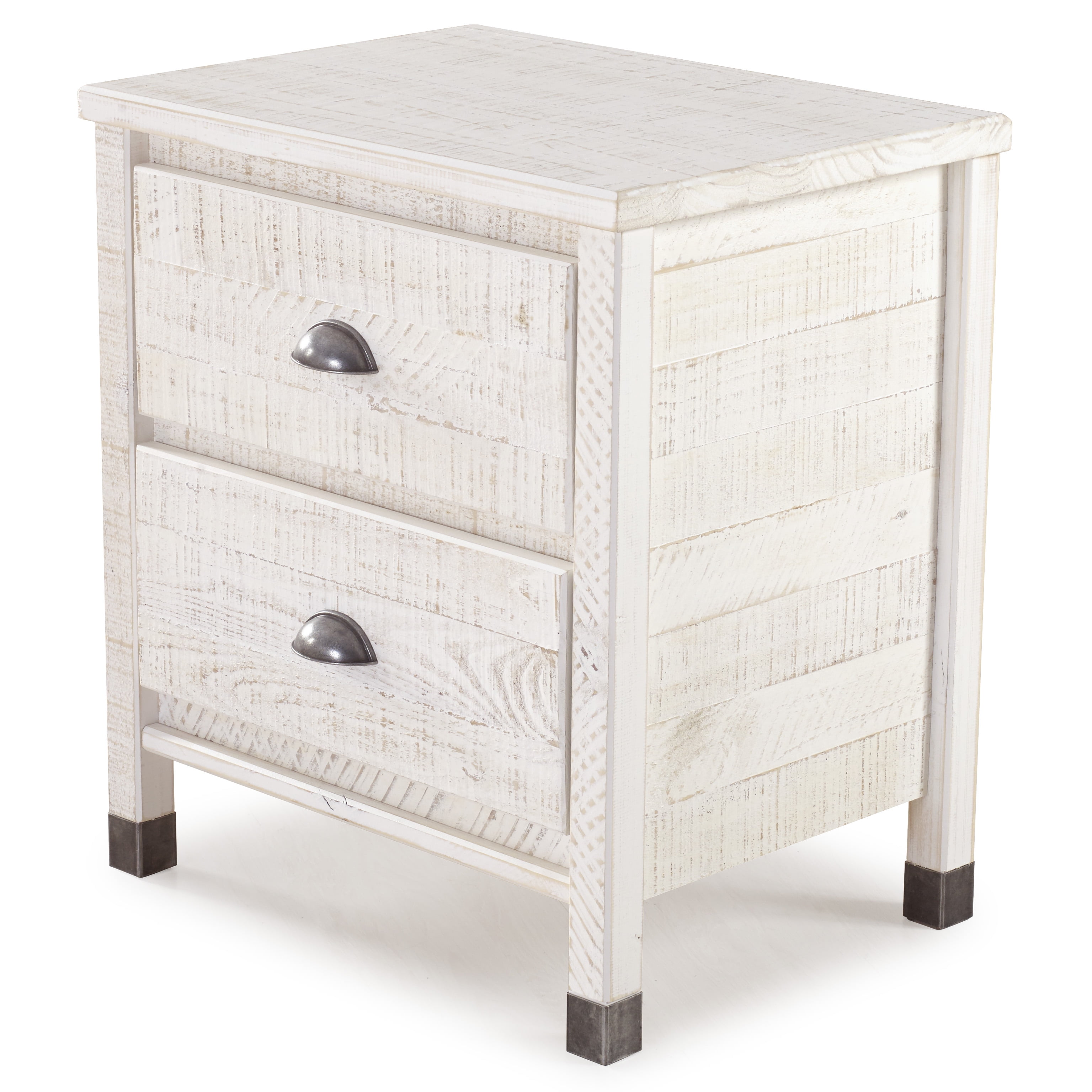 Camaflexi Baja Wood 2 Drawer Nightstand with Metal Pulls, Shabby White - Image 2