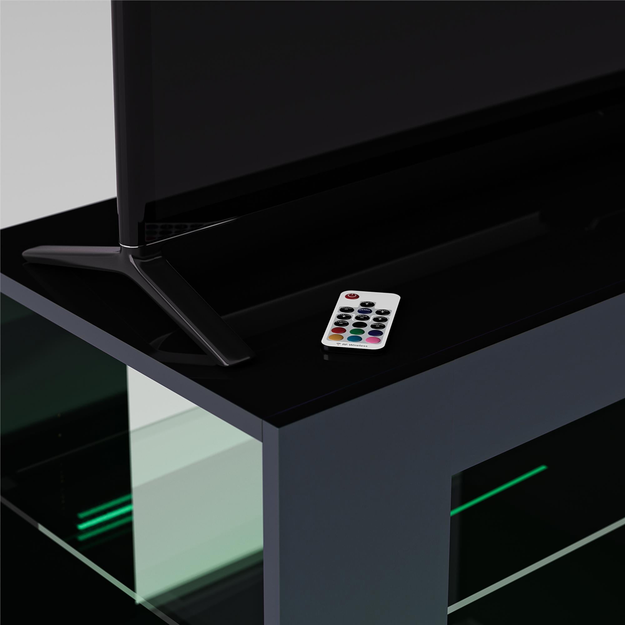 NTense LED TV Stand with Glass Shelves for TVs up to 55", Black Gloss - Image 4