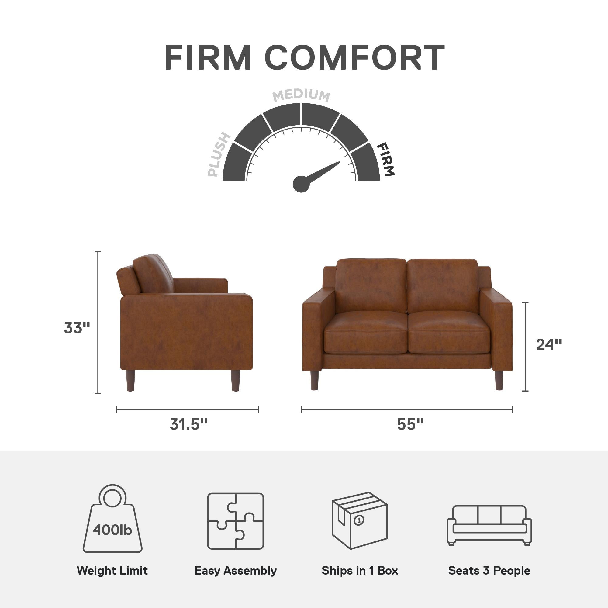 DHP Bryanna Loveseat 2 Seater Sofa , Camel Faux Leather - Image 13