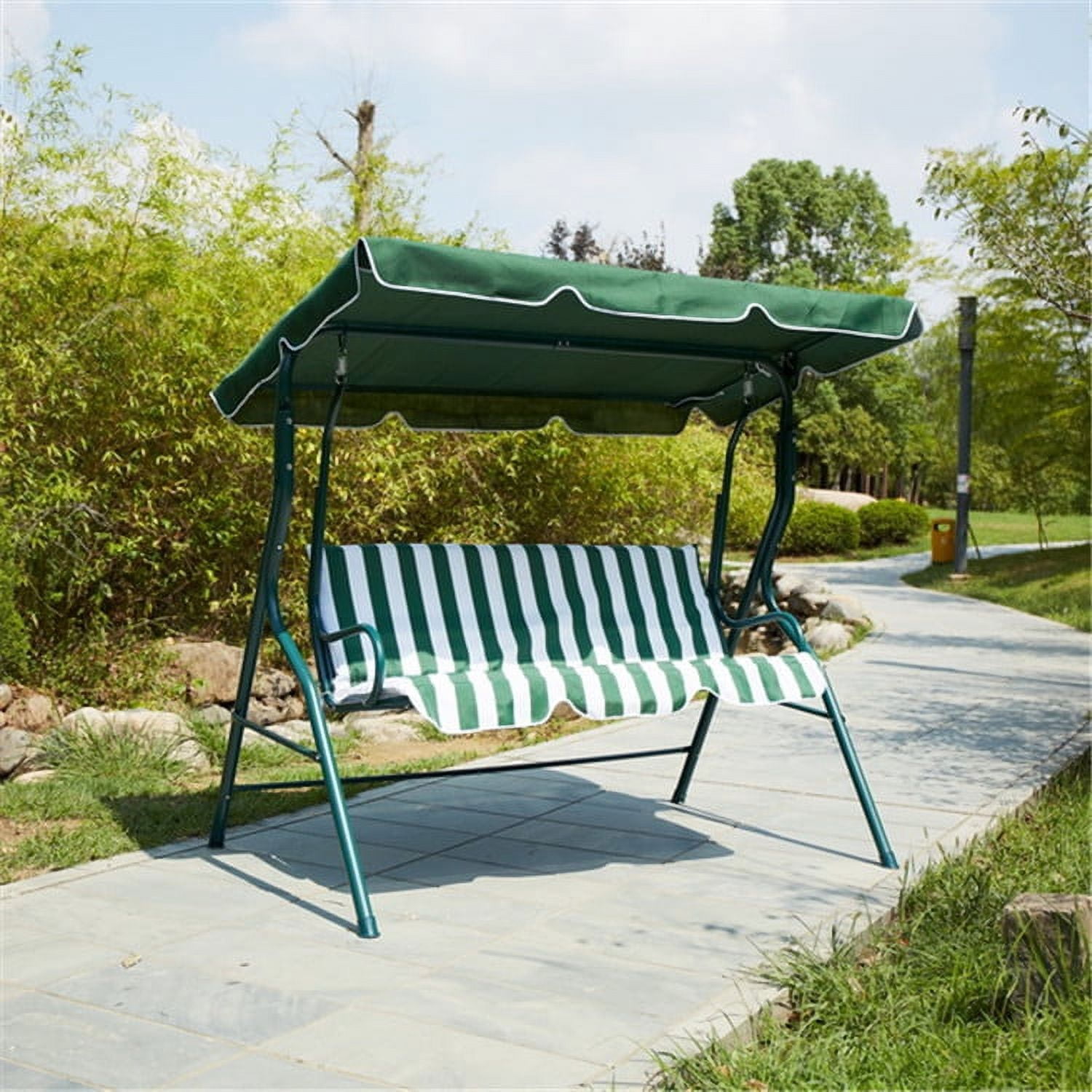 Vebreda 3-Seat Patio Outdoor Porch Swing Glider Chair with Canopy, Green - Image 4