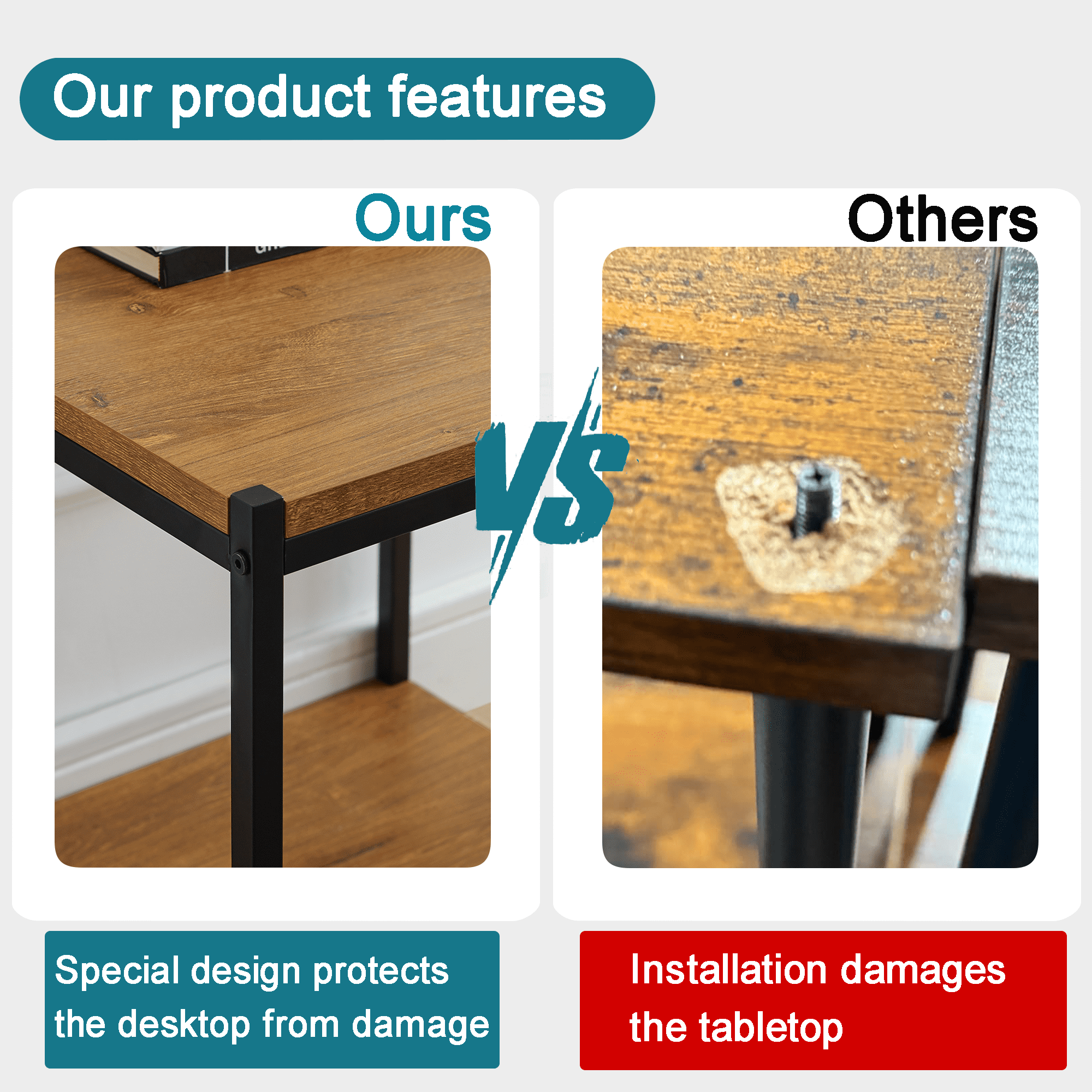 Caffoz Brooklyn Series Farmhouse Rectangle Wood and Metal End Table, Mahogany Brown (Set of 1) - Image 3