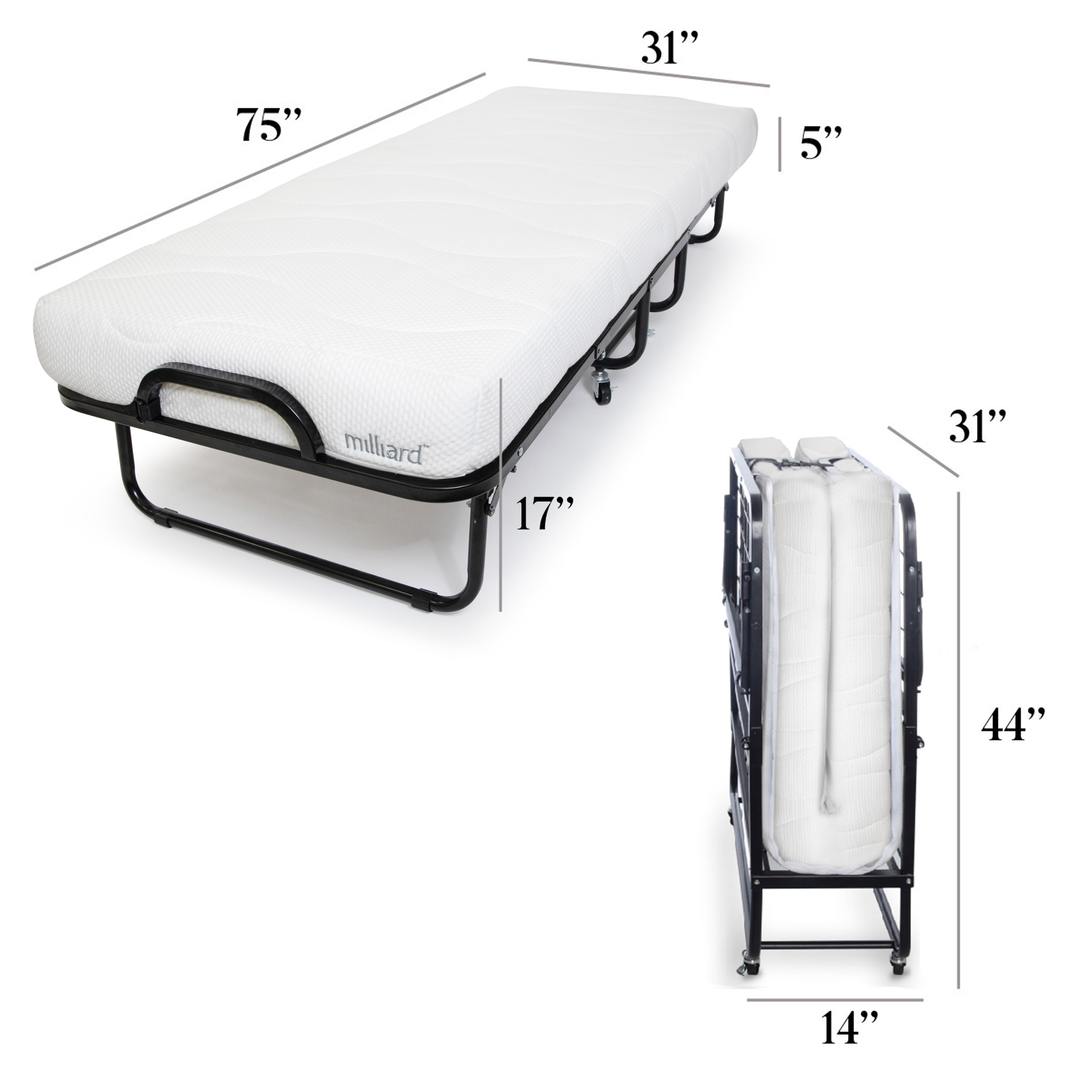 Milliard Diplomat Adjustable Size Modern Folding Bed with Memory Foam Mattress - Image 8