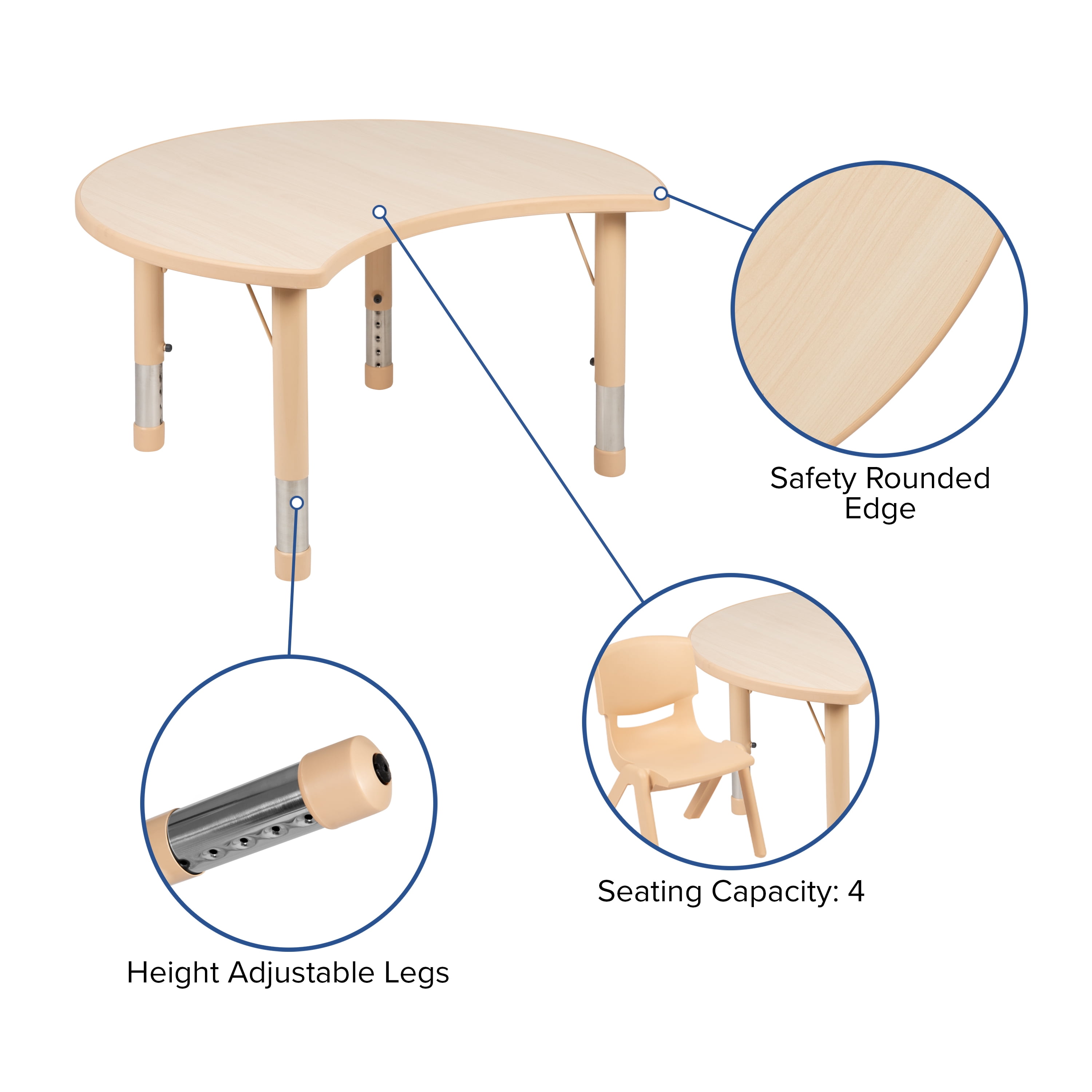 Flash Furniture Emmy Preschool Crescent 3-Pcs Outdoor Activity Table and Chair Set, Natural - Image 5