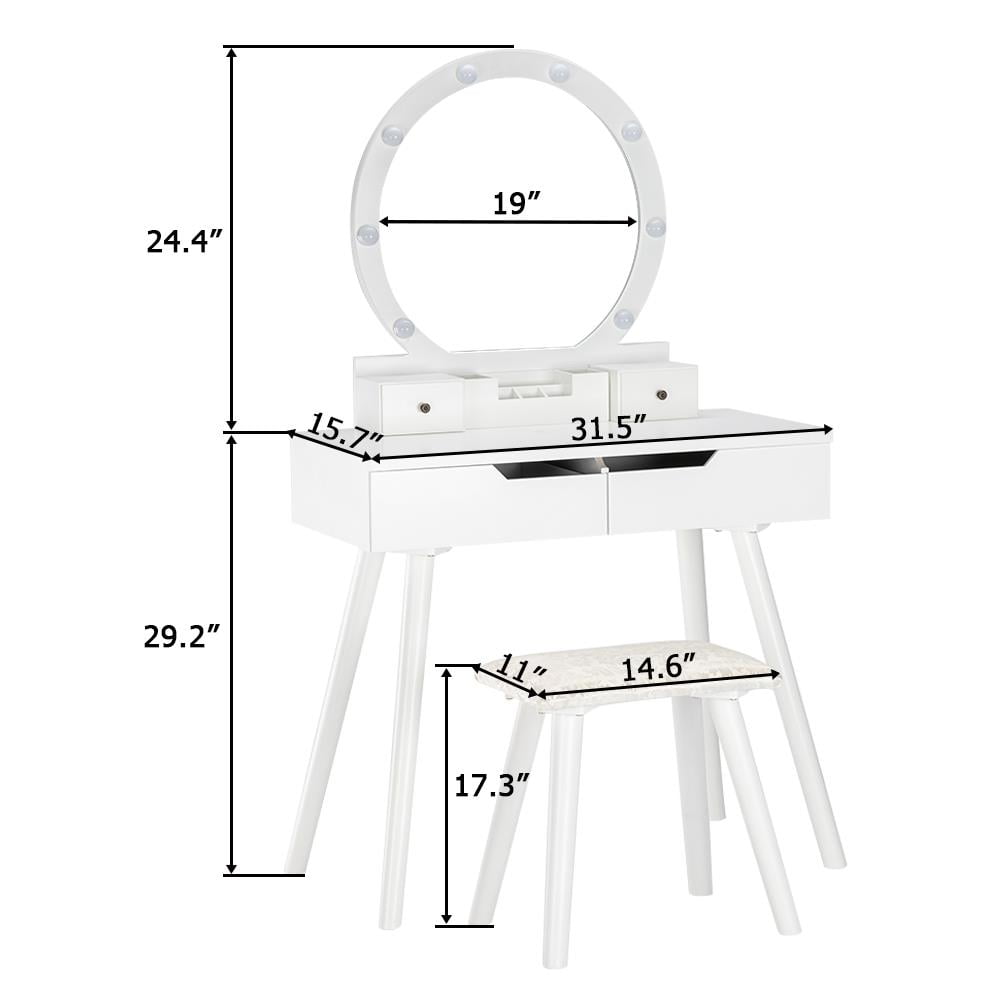 Ktaxon Dressing Table, Light Bulbs and Cushioned Stool Table Set, White - Image 11