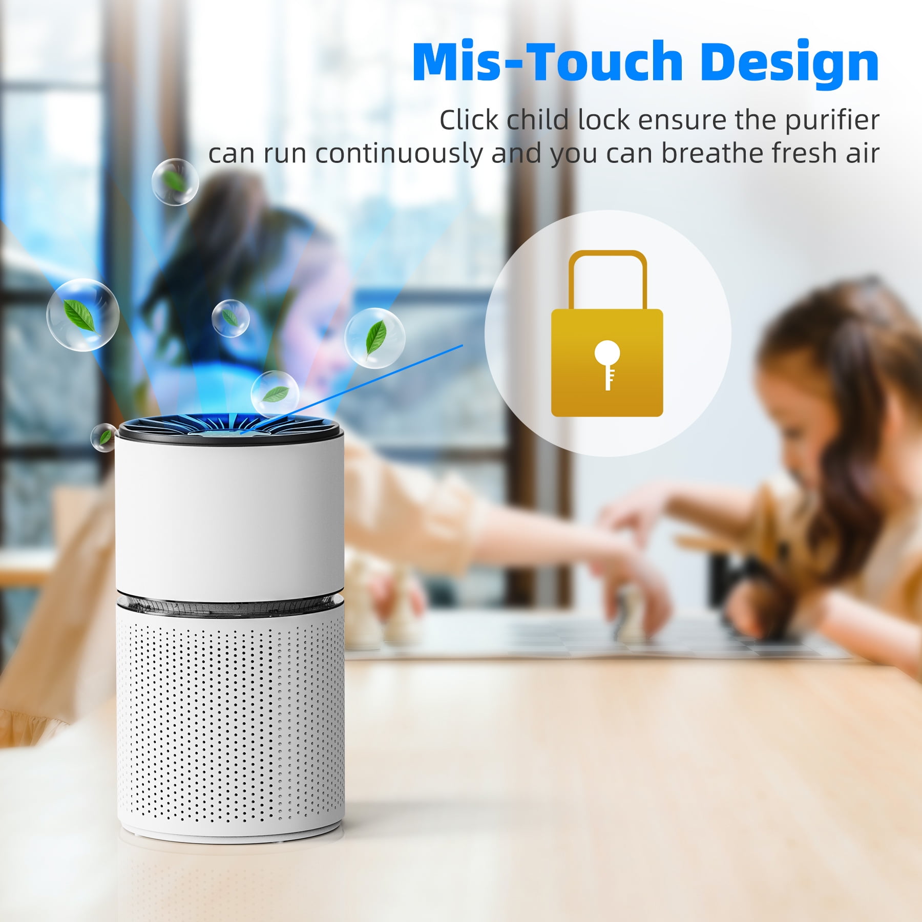 BREEZOME Air Purifier with 4-Stage Particle Filtration, up to 620 Sq. ft, Mis-touch design, Timer, True HEPA Air Purifier for Large Rooms, White - Image 3