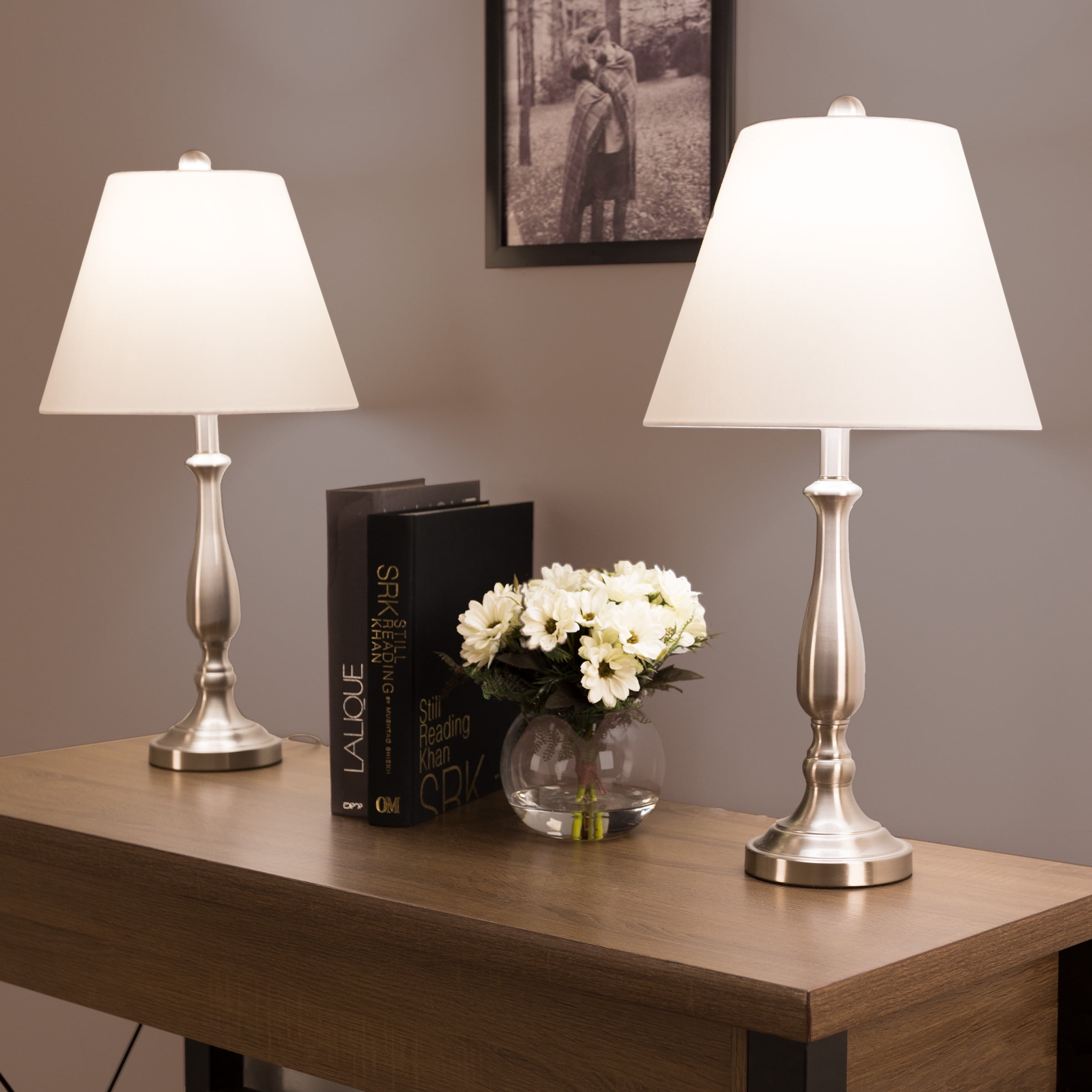 Lavish Home Brushed Steel Table Lamps – Traditional Accent Lights with LED Bulbs Included, Set of 2 - Image 3