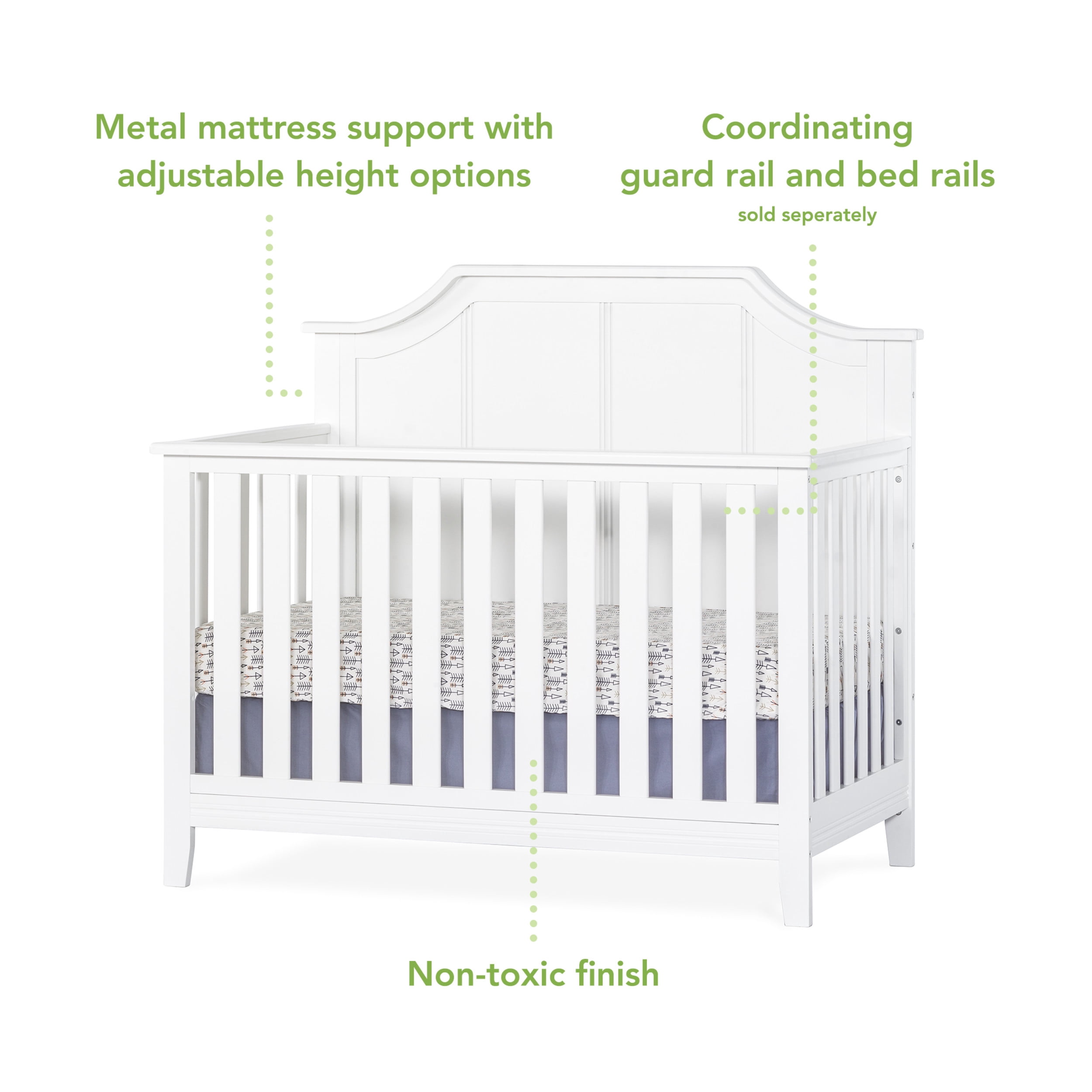Child Craft Rylan 4-in-1 Convertible Crib, Baby Crib Converts to Day Bed, Toddler Bed and Full Size Bed, 3 Adjustable Mattress Positions, Non-Toxic, Baby Safe Finish (Matte White) - Image 2