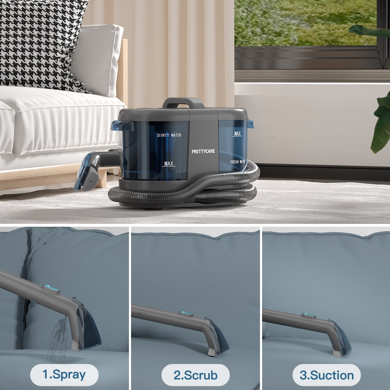 PrettyCare Cordless Portable Carpet Shampooer,Pet Stain Remover,Car Cleaner and Auto Detailer PC808 - Image 4