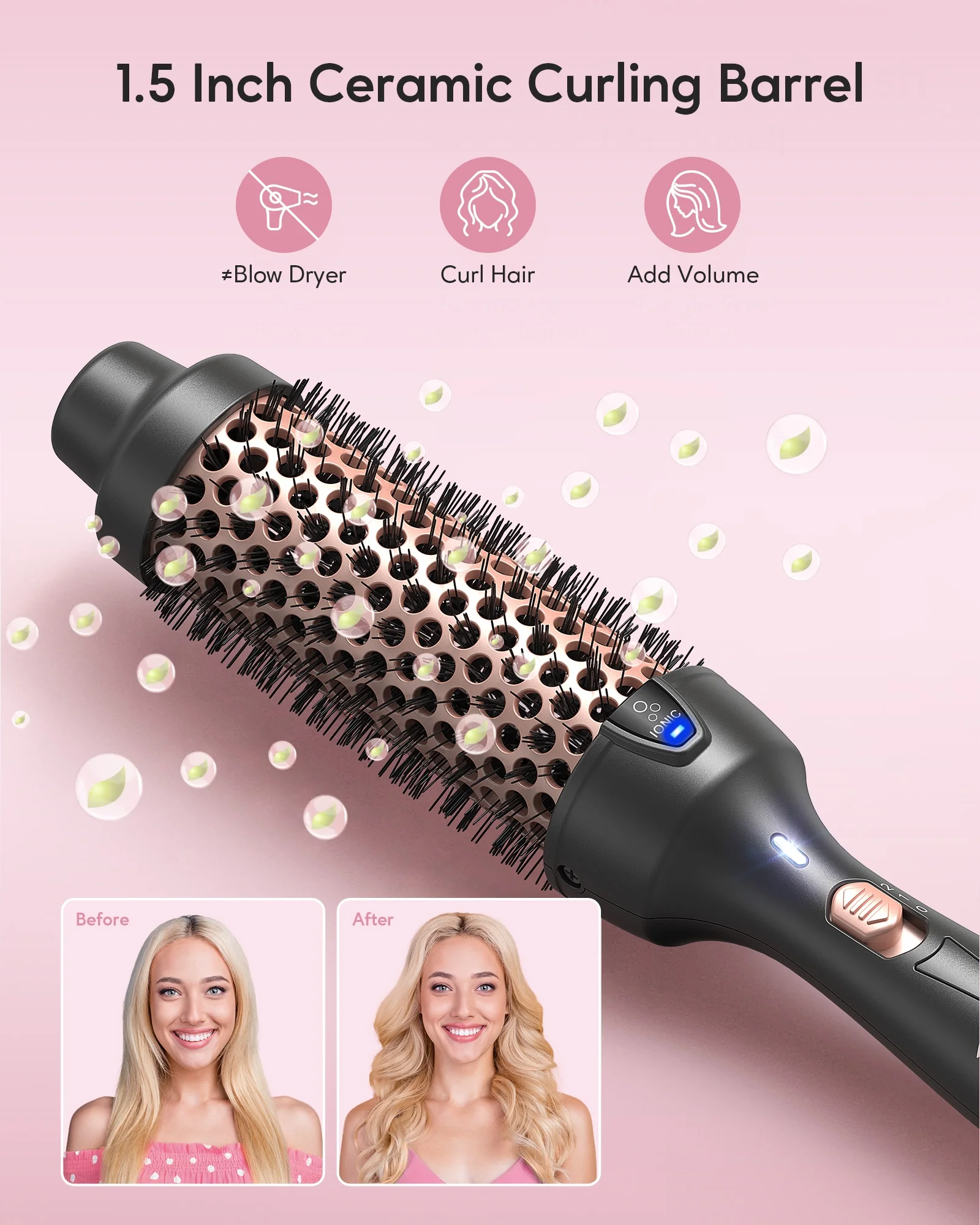 Wavytalk Thermal Brush for Blowout Look, 1 1/2 inch Ionic Heated Nylon Brush Get Natural Curls, Rose Gold - Image 4