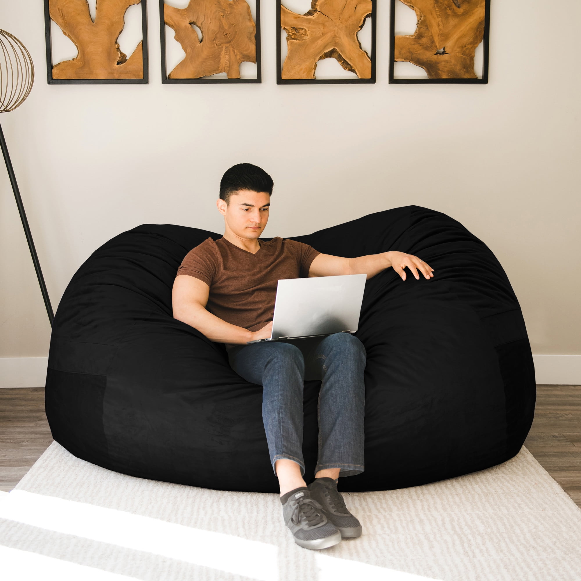 Big Joe Fuf 7Ft Giant Foam Bean Bag Chair Couch with Removable Cover for Kids, Teens, Adults, Jet Black Plush, Soft Polyester, 7 foot Oversized - Image 3