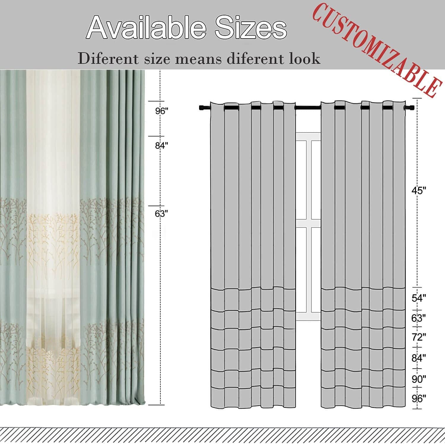 VOGOL Grey Branch Embroidered Faux Linen Grommet Curtains Drapes for Bedroom, Energy Efficient Window Treatment Panels, W52"xL96", 2 Panels - Image 2