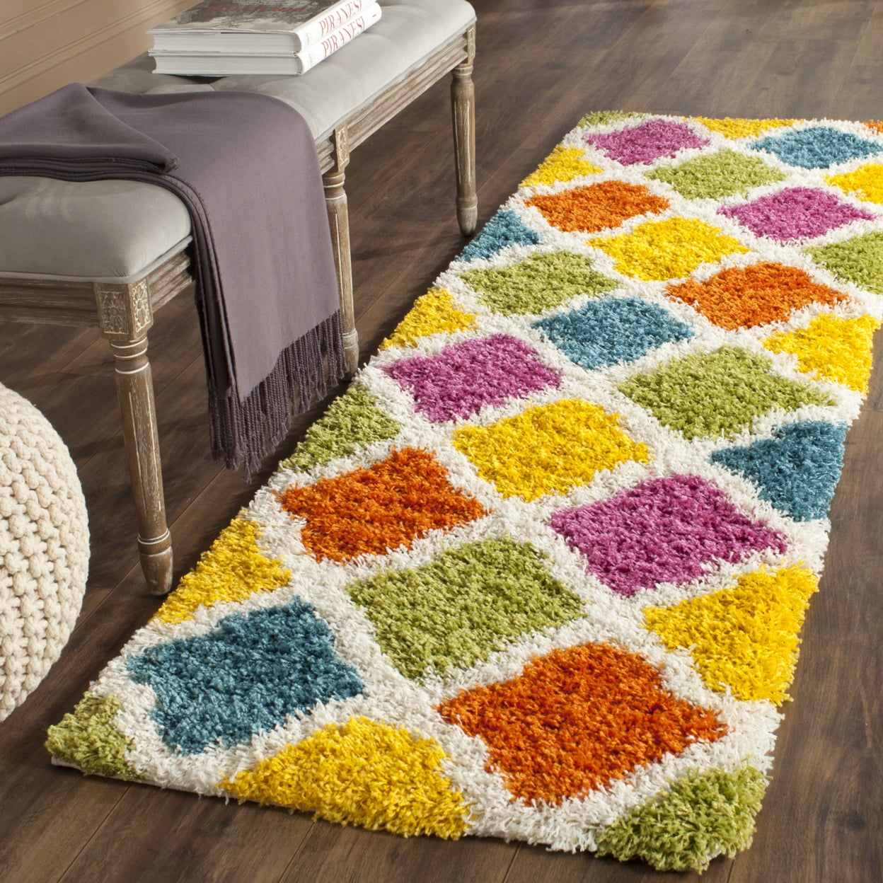 SAFAVIEH Jaycob Geometric Kids Shag Area Rug, Ivory/Multi, 4' x 6' - Image 3