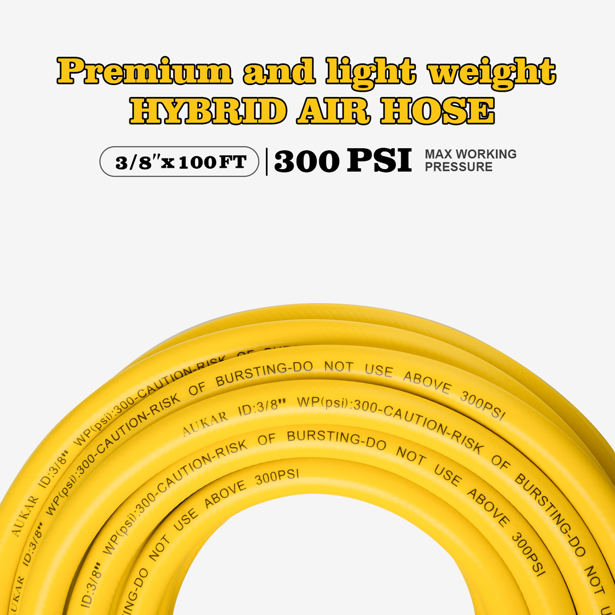 AUKAR Hybrid, Black 3/8in x 100ft Compressor Hose 1/4 in Air Inlet Size MNPT - Image 7