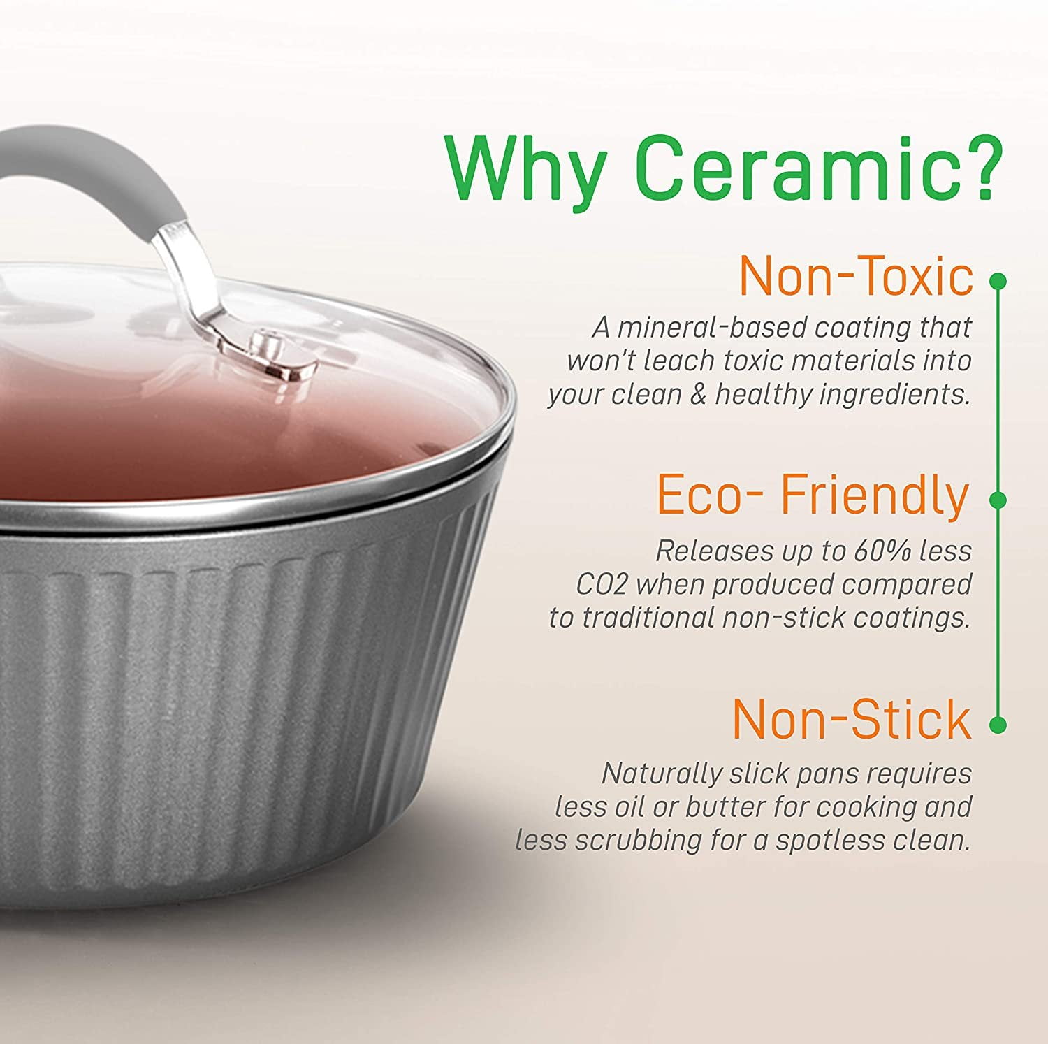 11-Piece Nonstick Cookware Set - Excilon Blue Diamond Ceramic, Dishwasher Safe PTFE/PFOA/APEO-Free Kitchen Ware Pots & Pan Set w/ Saucepan, Frying Pans, Cooking & Dutch Oven, Lids - NCCW11GL - Image 2