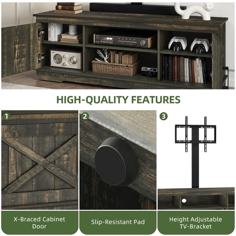 Uforic Farmhouse TV Stand with Mount for 60/65/70 inch TVs, Entertainment Center, Height Adjustable, Rustic Oak - Image 2