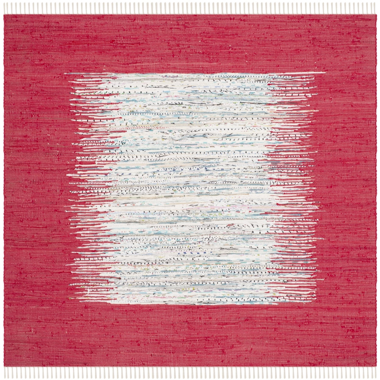 SAFAVIEH Montauk Tennyson Braided Border Cotton Area Rug, Ivory/Red, 5' x 8' - Image 10