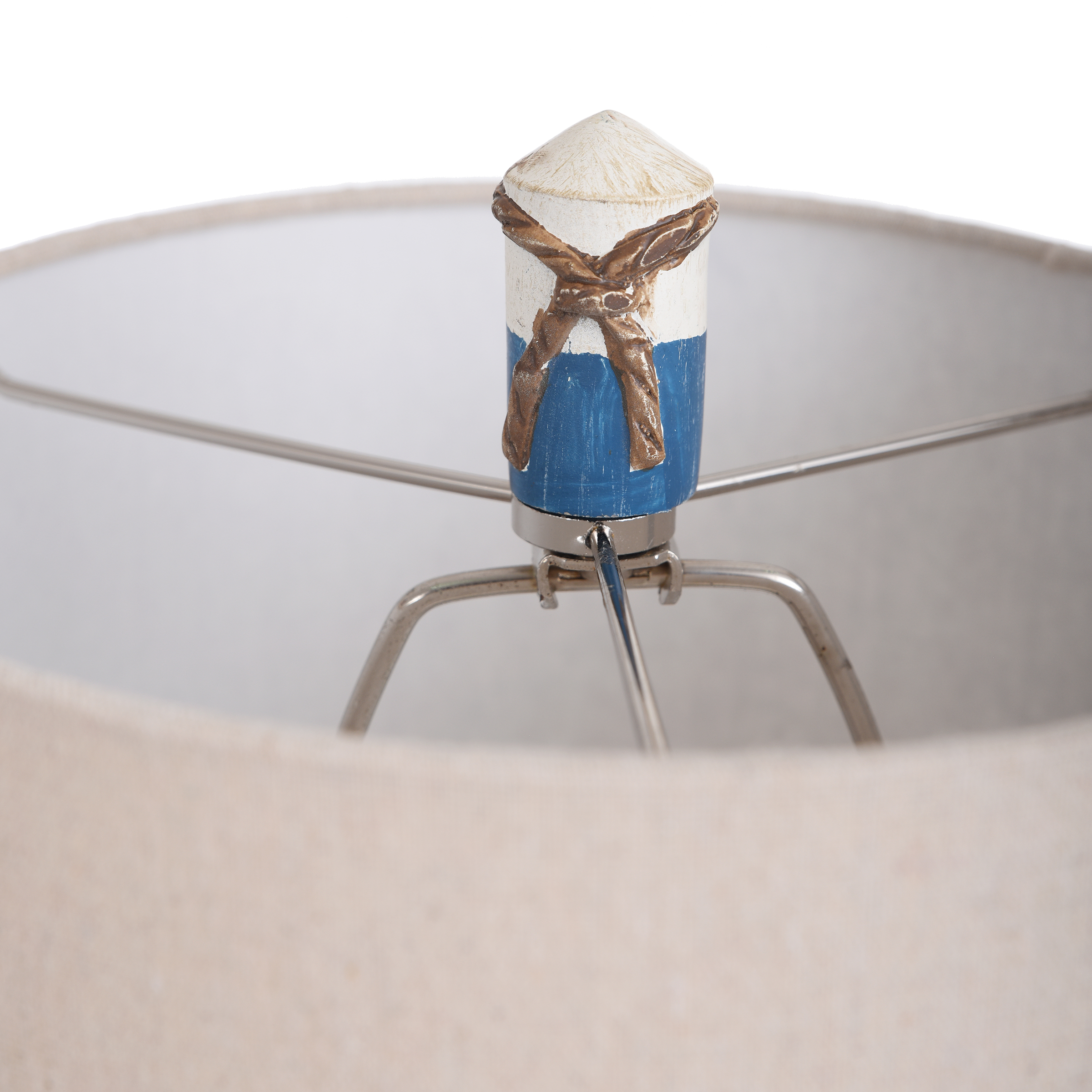 Table Lamp - Blue And Orange Stripe Finish - White Hardback Fabric Shade - Image 8