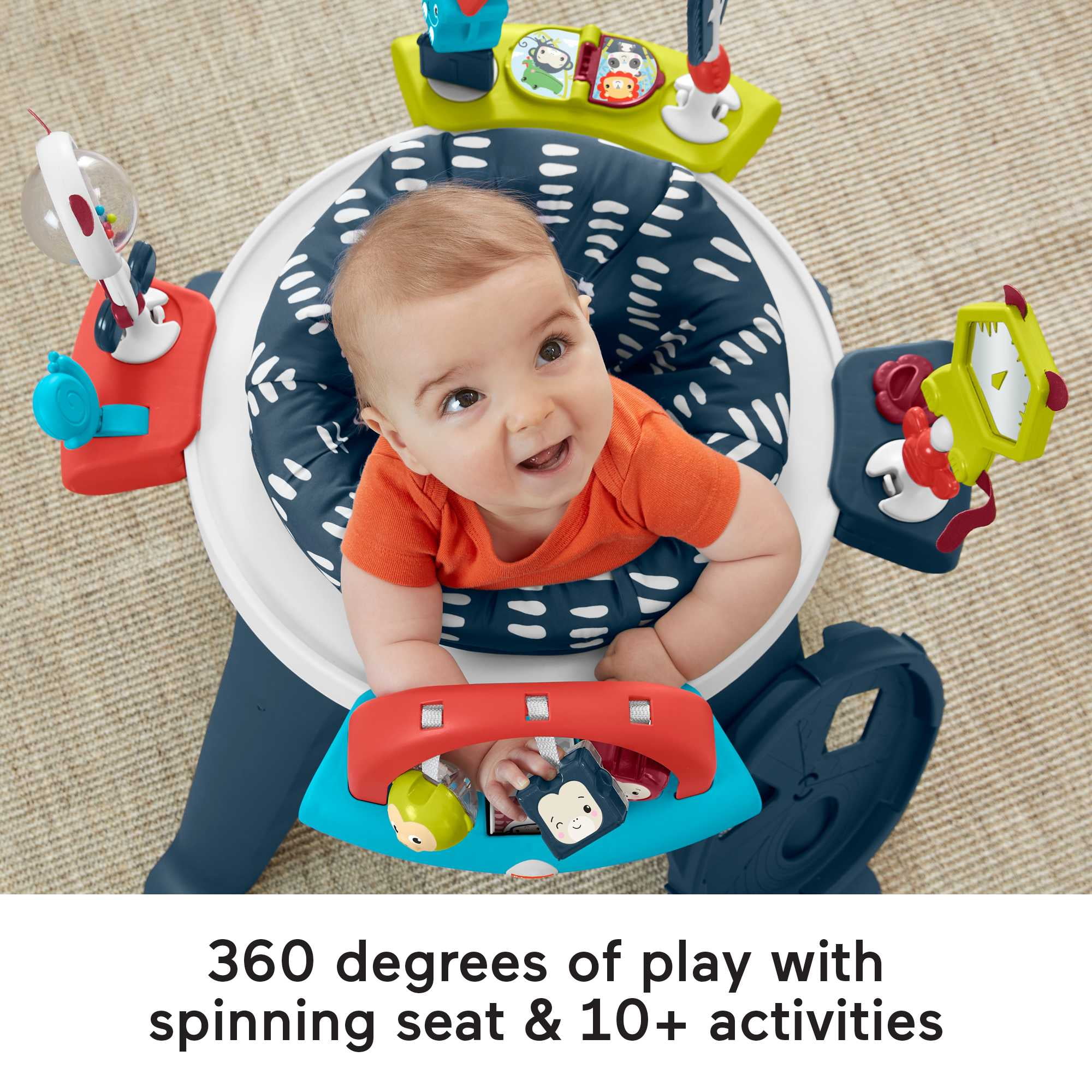 Fisher-Price 3-in-1 Spin & Sort Infant Activity Center and Toddler Play Table, Navy Dashes- Unisex - Image 5