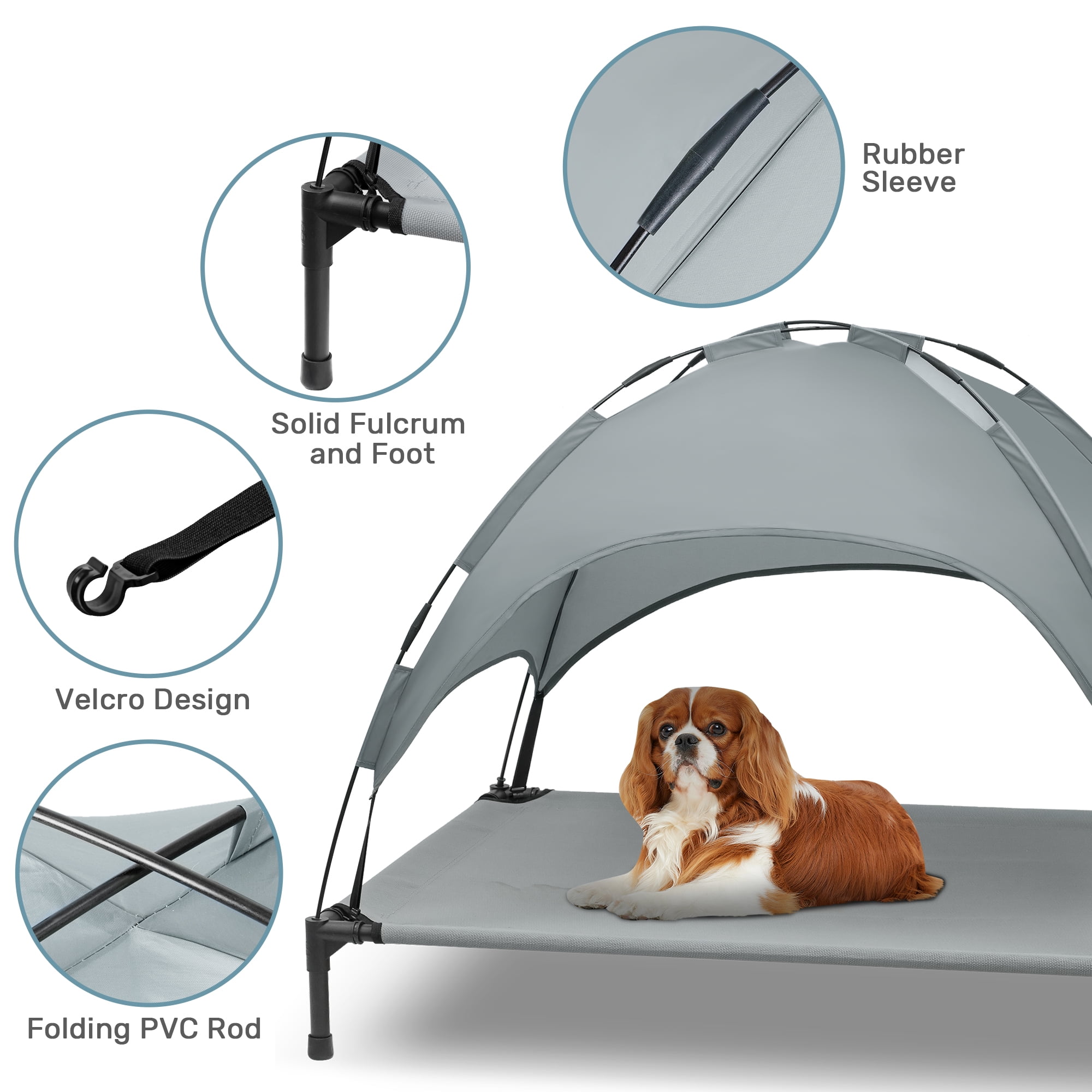 48 Inches Extra Large Elevated Dog Bed with Canopy, Portable Indoor Outdoor Pet Cot with Removable Canopy Shade Tent for Dogs and Cats, Grey - Image 4