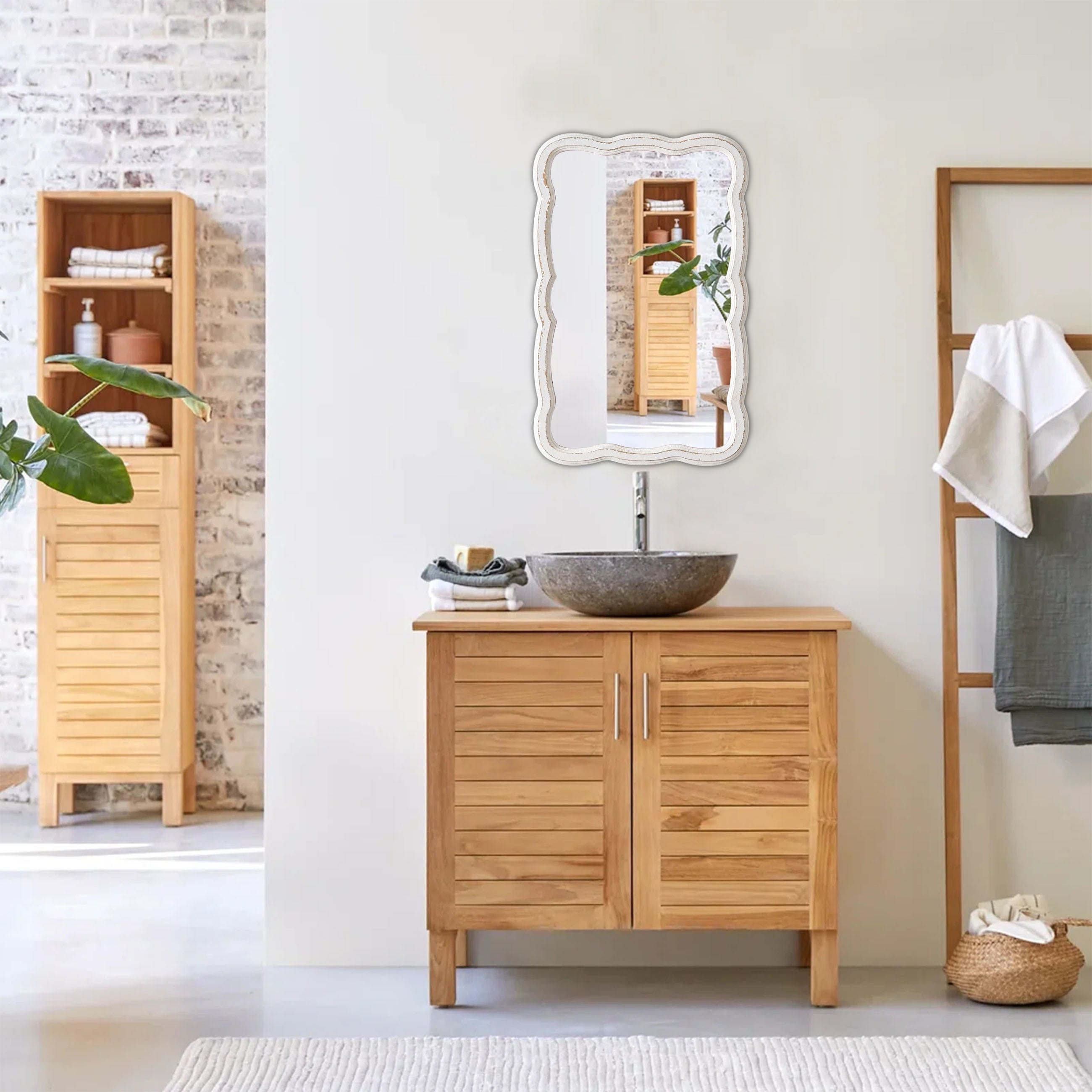 Sintosin Wooden Oblong Rectangular Mirror 16 x 24 inch, White Farmhouse Wall Decor for Bathroom & Home - Image 9