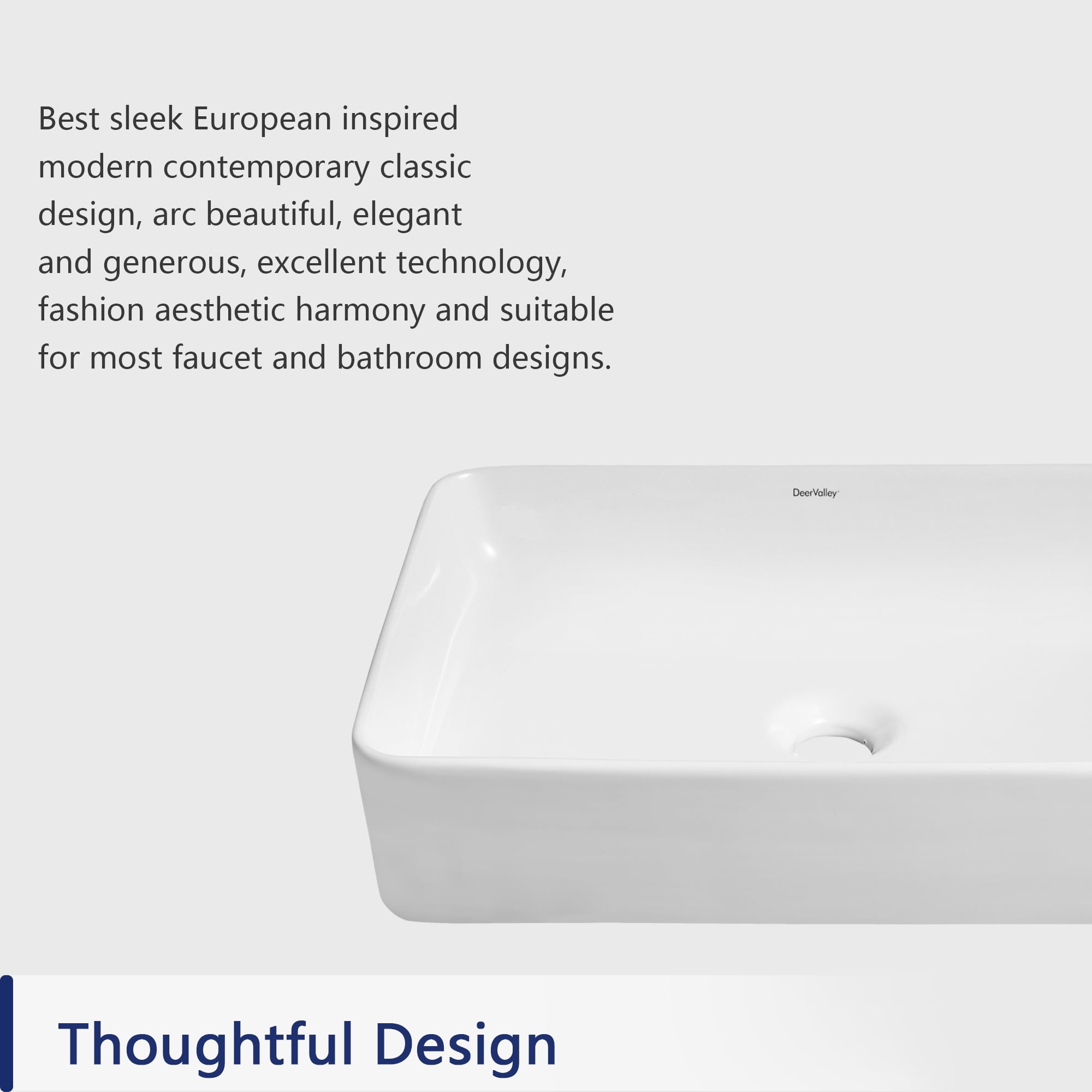 DeerValley DV-1V032 White Ceramic Rectangular Vessel Sink Above Counter White Bathroom Vanity Sink Bathroom Sink Art Basin (19.92'' L x 14'' W x 4.37'' H) - Image 10
