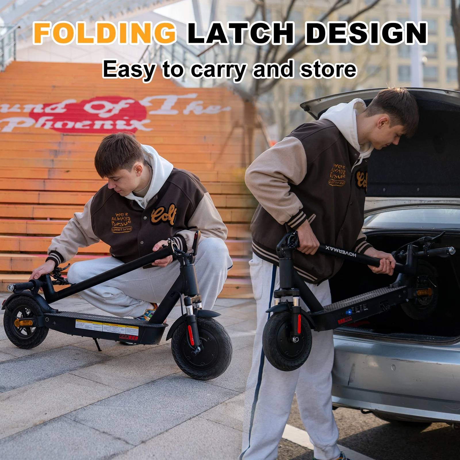 HOVERMAX H10K Pro Electric Scooter, 500W Motor 19MPH Top Speed 22 Miles Long Range, 10'' Solid Tires Folding Electric Scooter for Adult Commute - Image 2