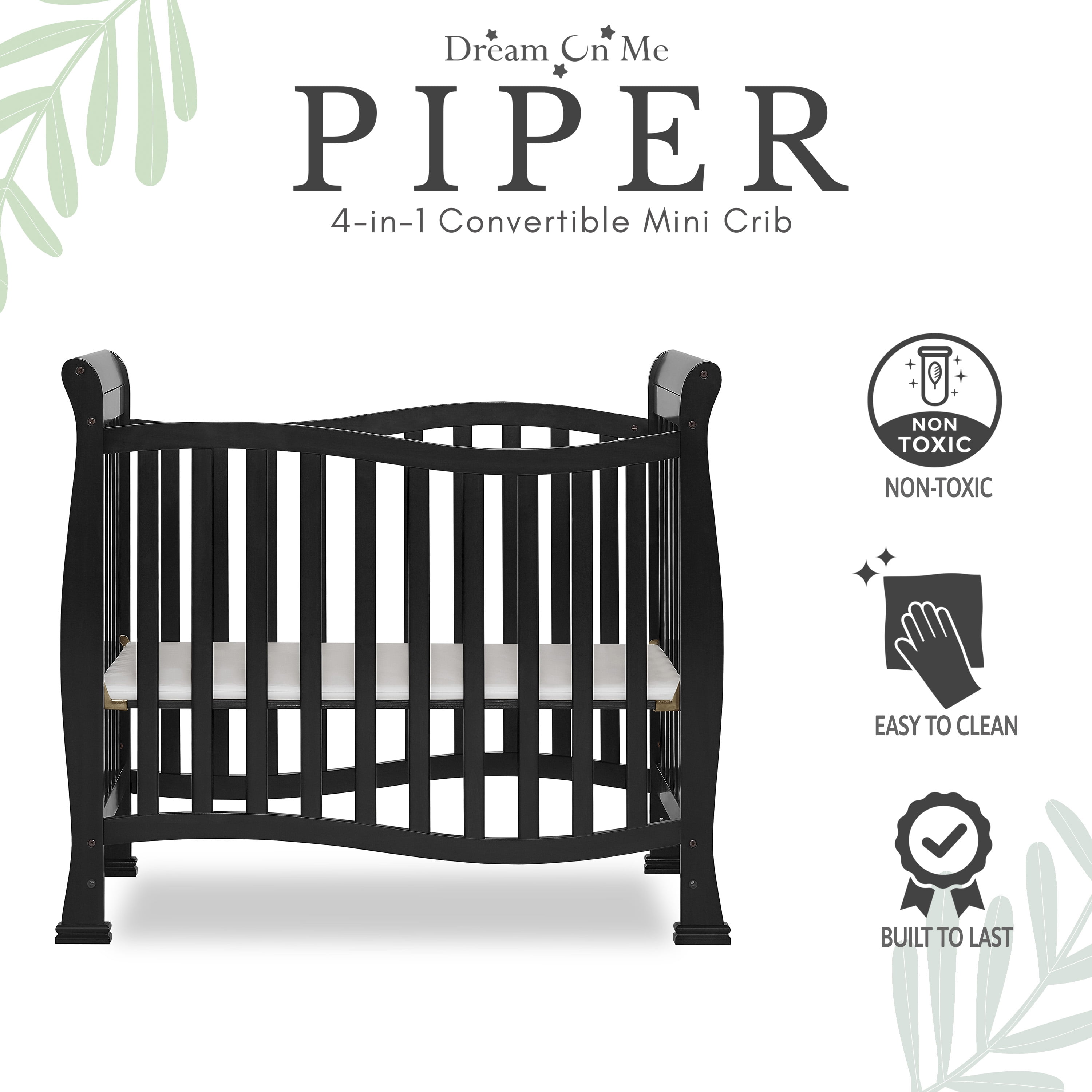 Dream On Me Piper 4-in-1 Convertible Mini Crib, Black - Image 3