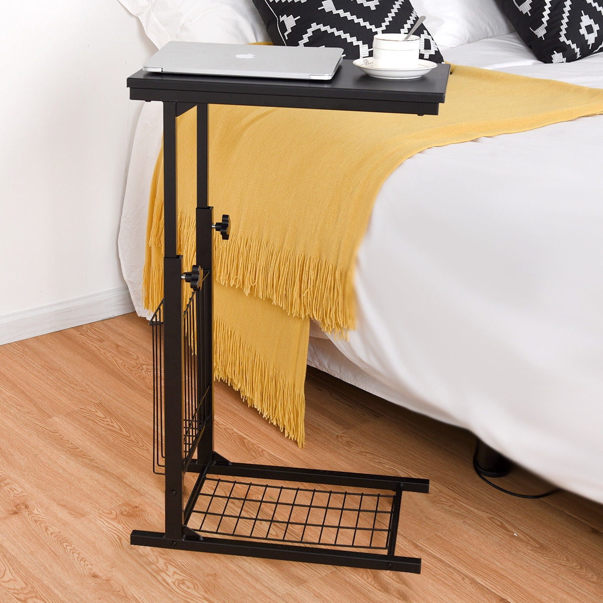 Gymax Height Adjustable Sofa Side Table Snack End Slide Under Table Rolling Casters - Image 7