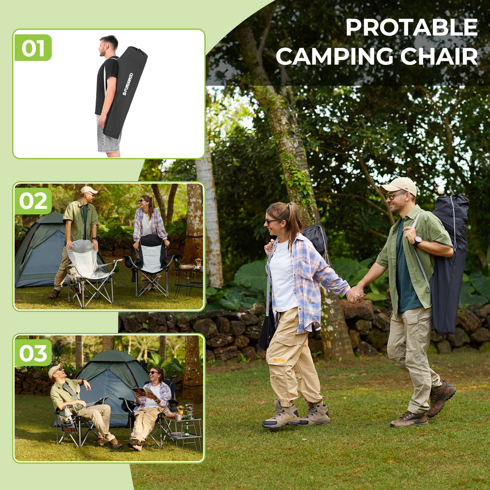 FUNDANGO Oversized Camping Chair Heavy Duty Padded Lawn Chairs with Cooler Bag for Outdoor Fishing Sports - Image 10